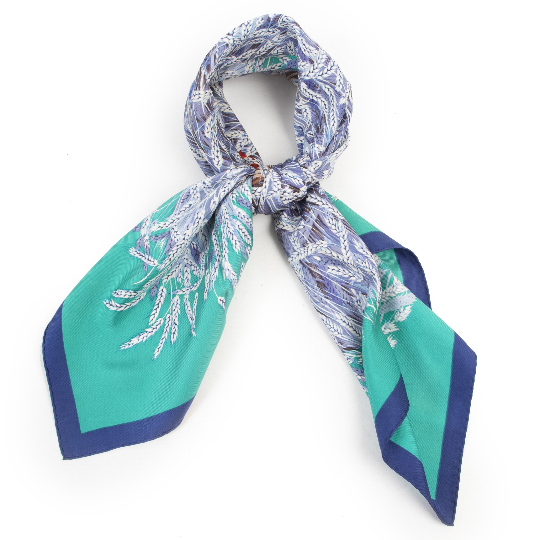 Hermès Green Blue 'Les Bles' Silk Scarf ○ Labellov ○ Buy and