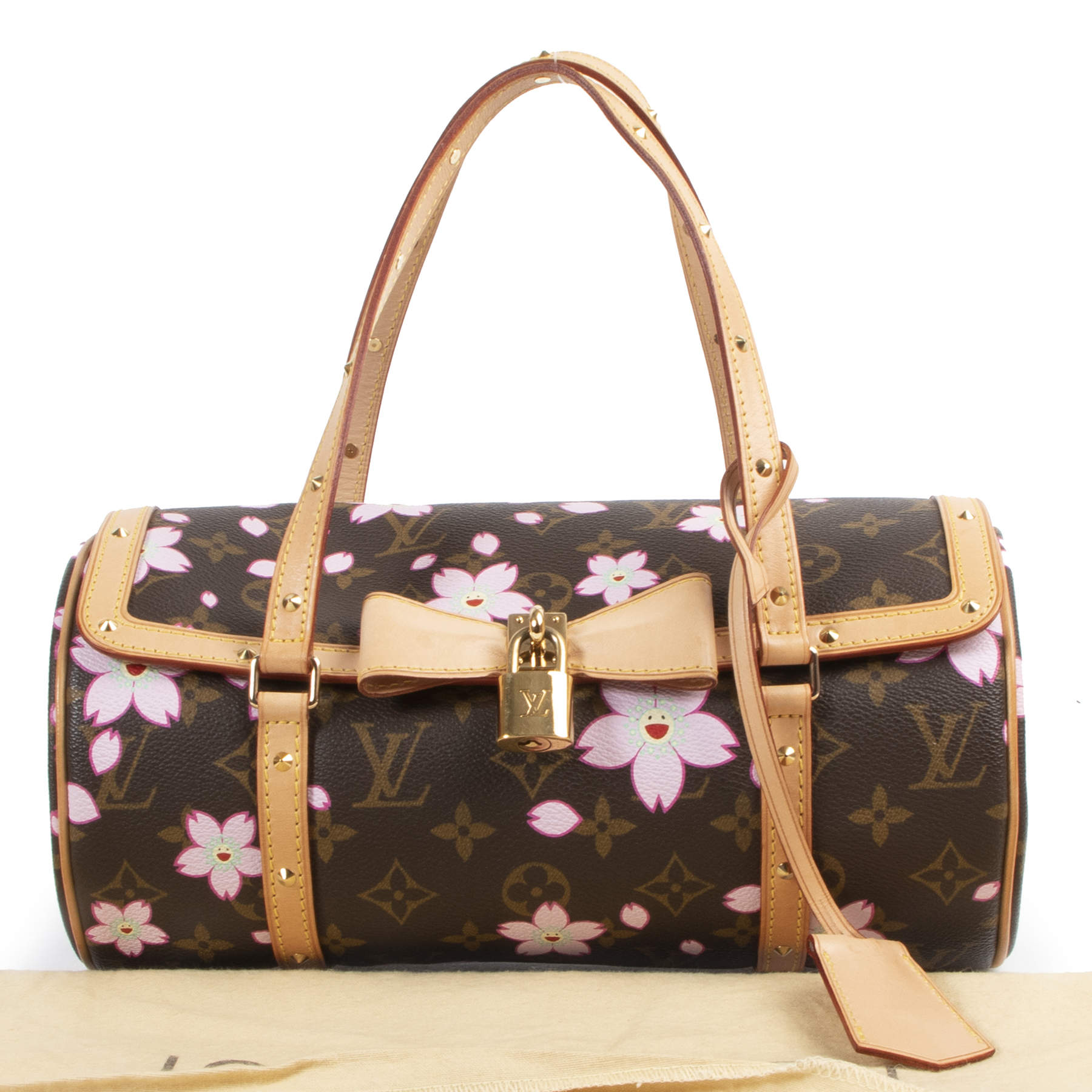 LOUIS VUITTON Papillon Monogram Cherry Blossom Tote Handbag Brown