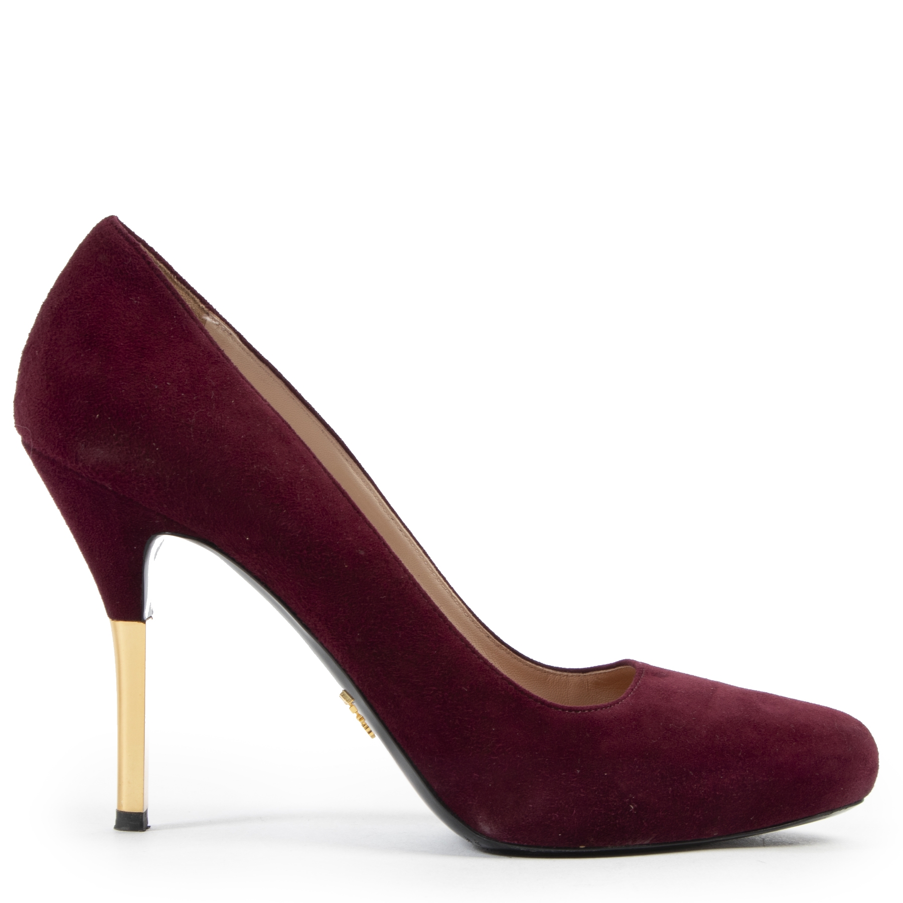 Prada Bordeaux Suede Gold Heels Pumps Size 40 Labellov Buy