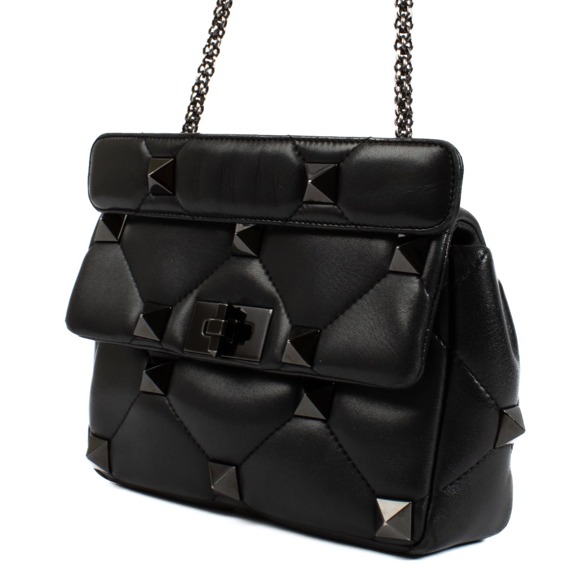 【関税&送料込】Valentino Garavani Leather Medium Roman Stu Valentino Garavani Black Nappa Leather Medium Roman Stud