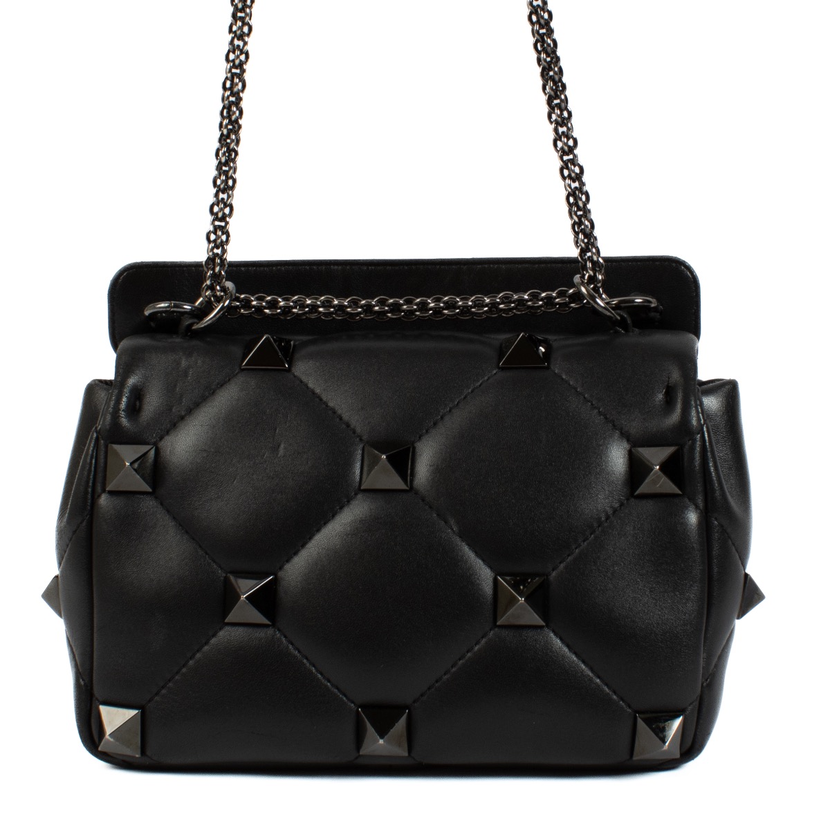 【関税&送料込】Valentino Garavani Black Leather Roman Stud Valentino Garavani Large Roman Stud Shoulder Bag | Black