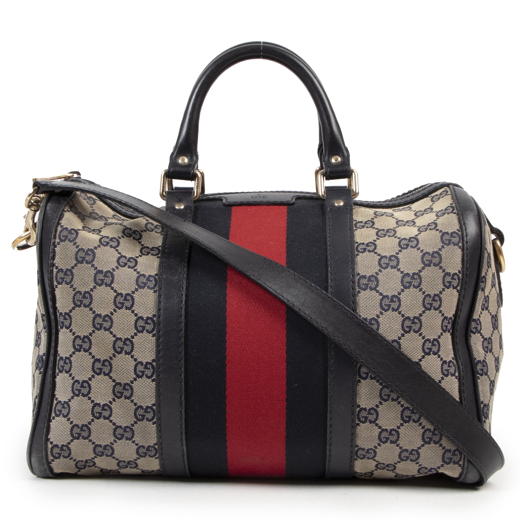 バッグ Gucci Vintage Gucci Vintage Web Original GG Blue Boston Bag ○ Labellov