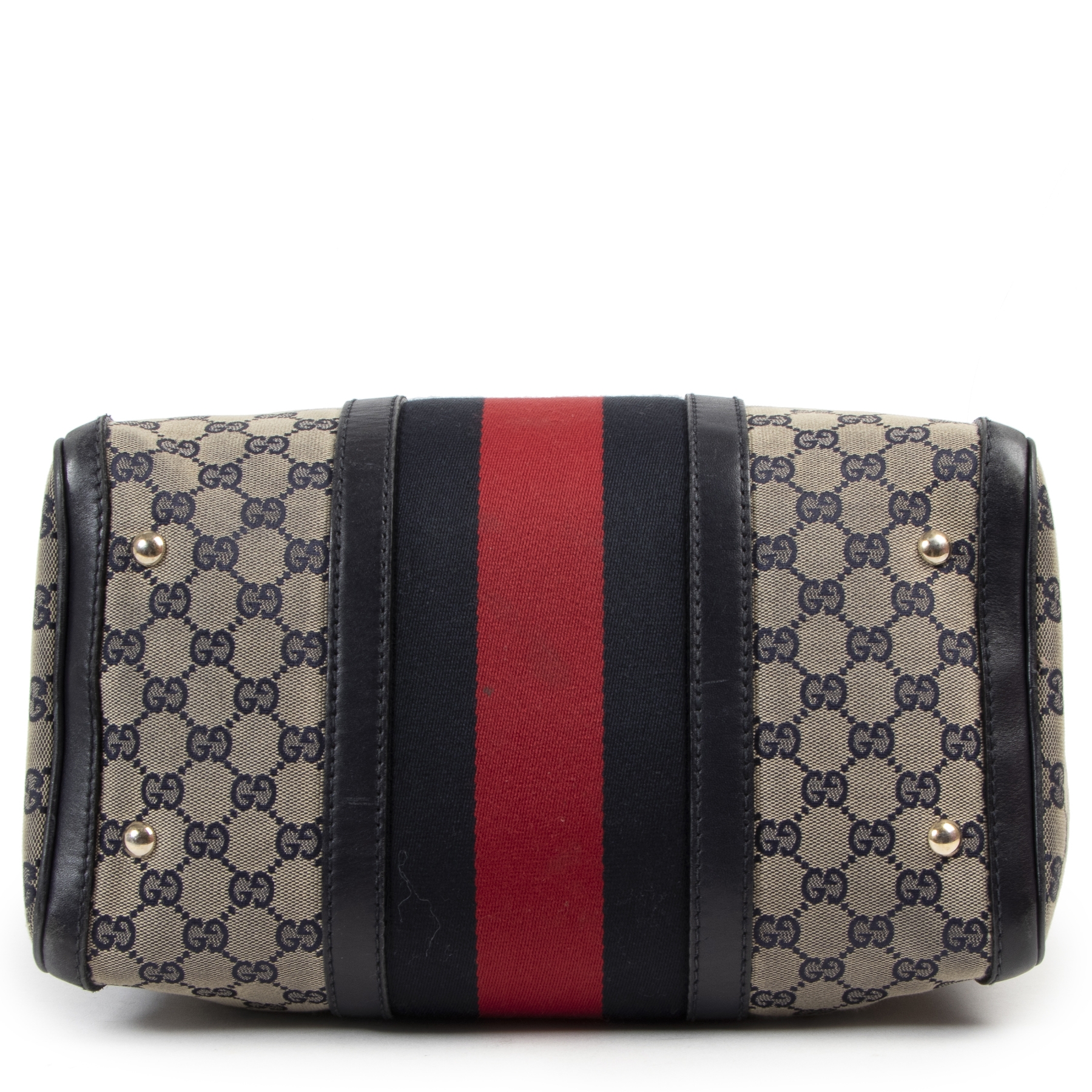 Gucci Vintage Web Original GG Blue Boston Bag ○ Labellov