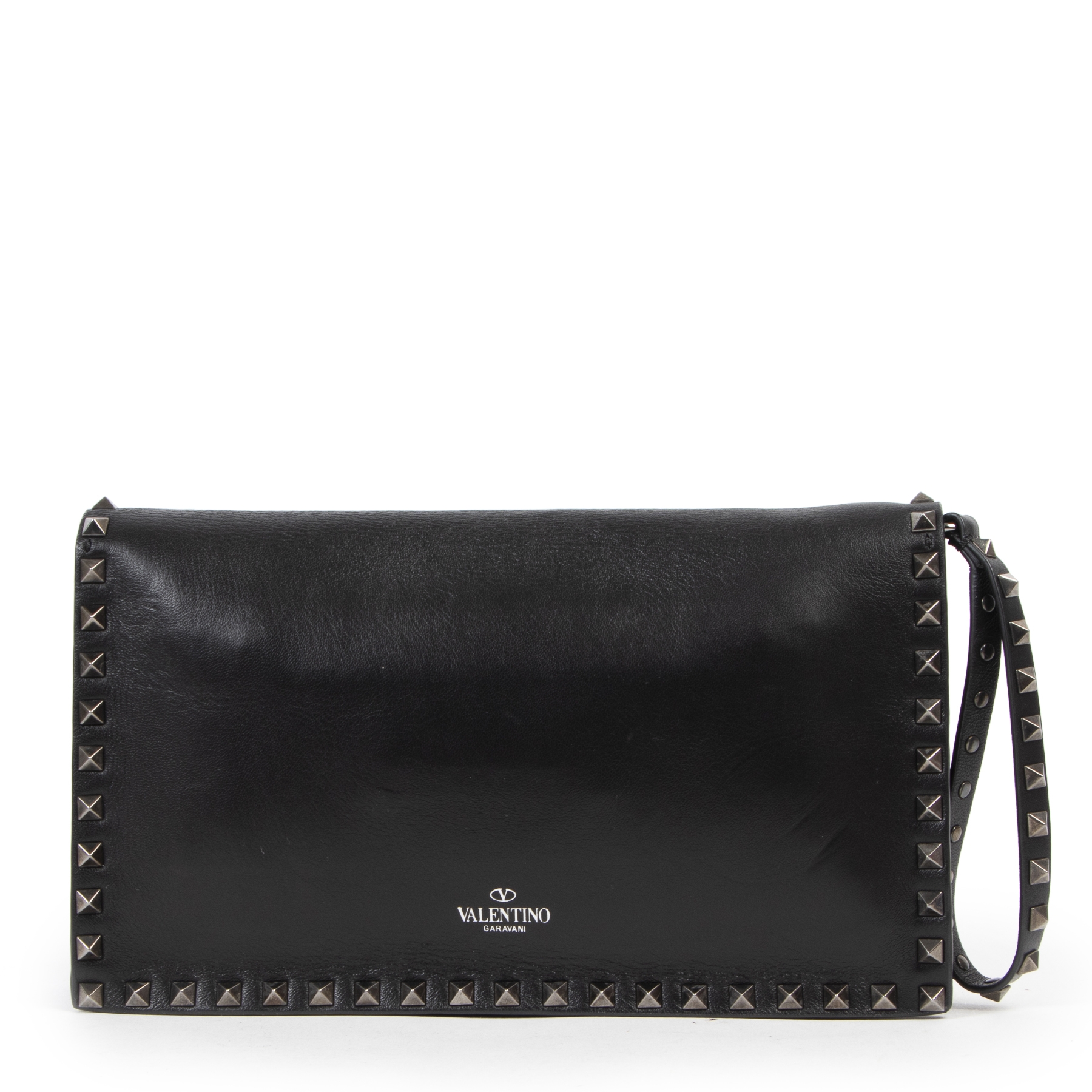 美品 VALENTINO ヴァレンティノ ROCKSTUD Clutch Rockstud Metallic Grainy Calfskin Clutch Bag for Woman in