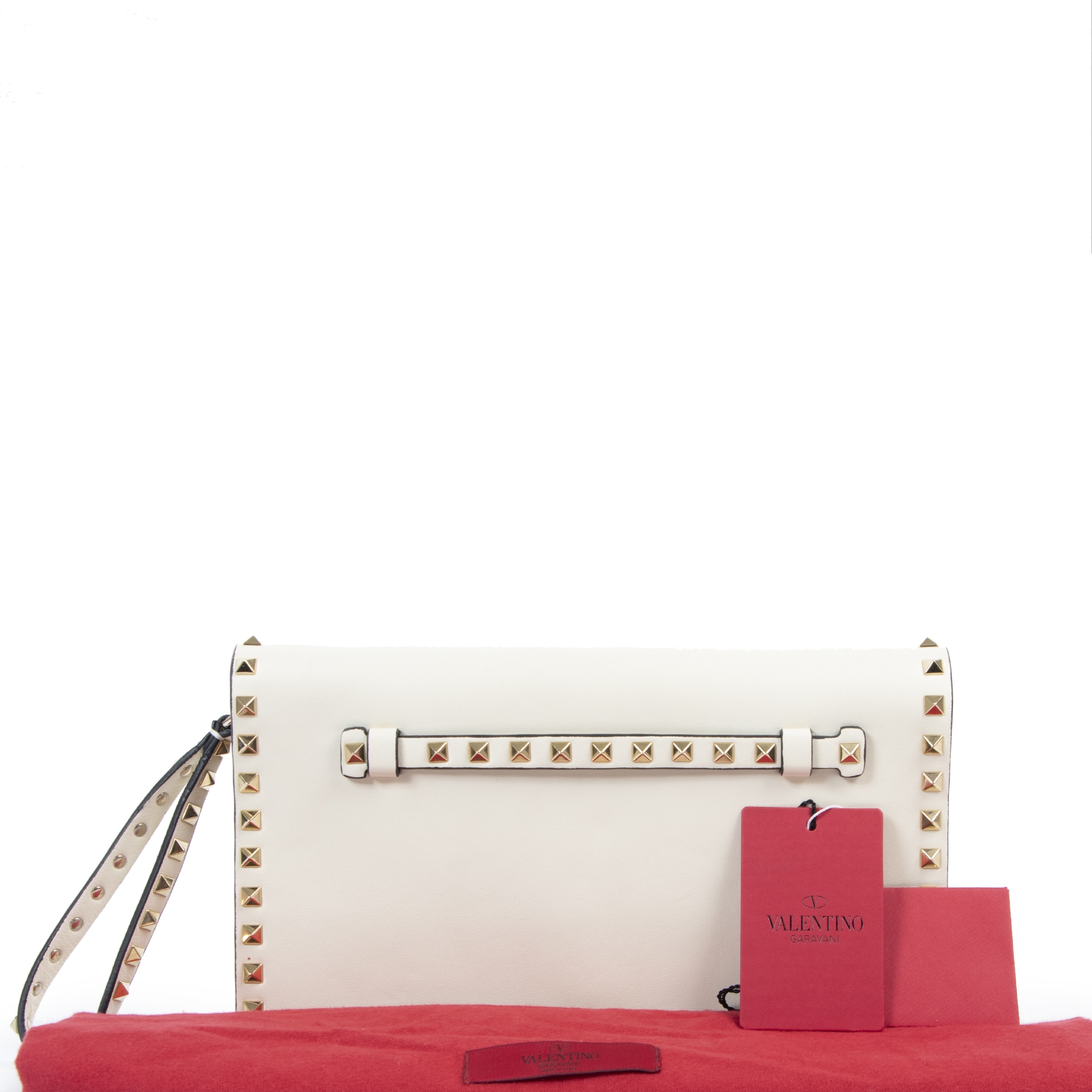 Valentino Garavani Cream Rockstud Clutch Labellov Buy and Sell Authentic Luxury