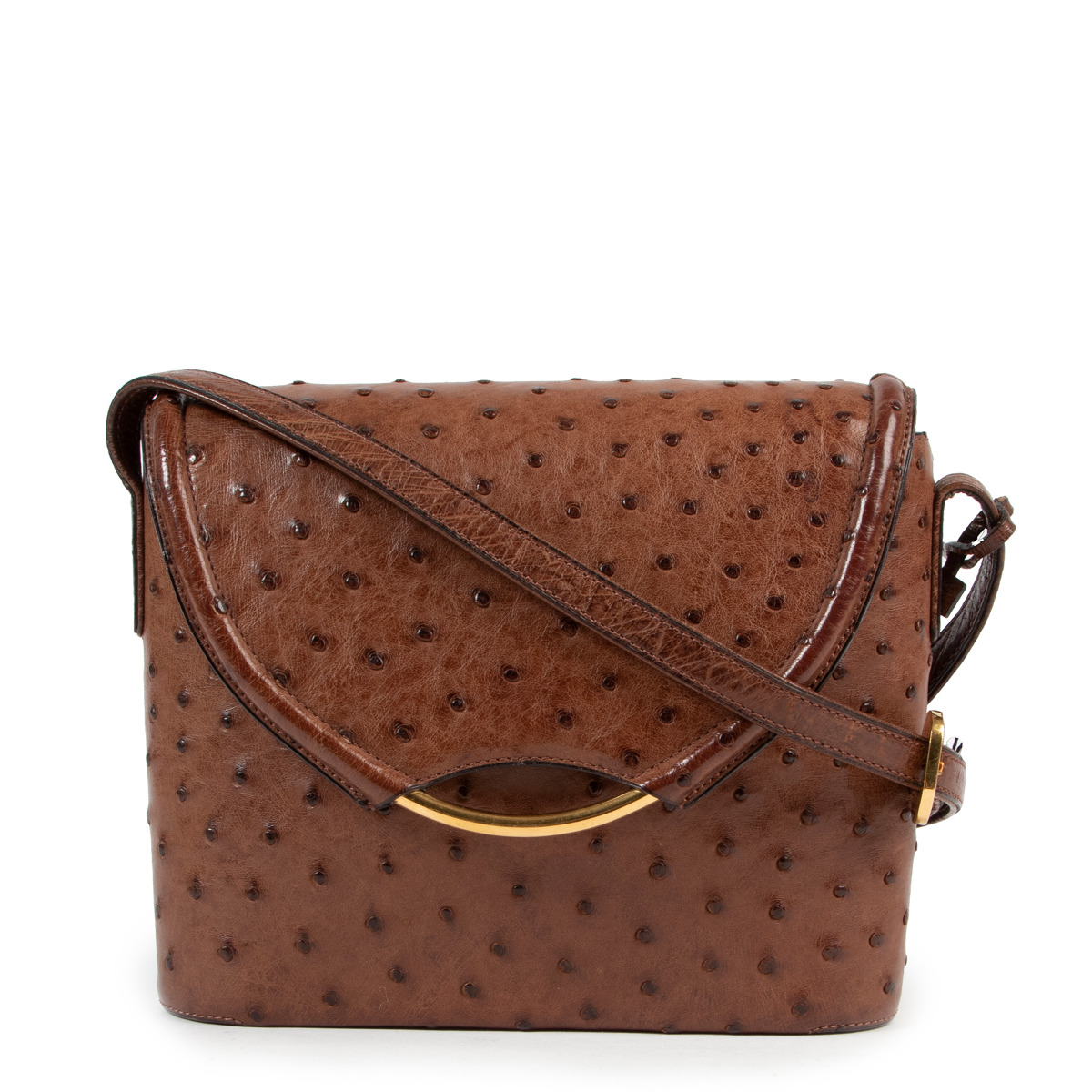 Delvaux Brown Ostrich Eclair Crossbody Bag Labellov Buy and