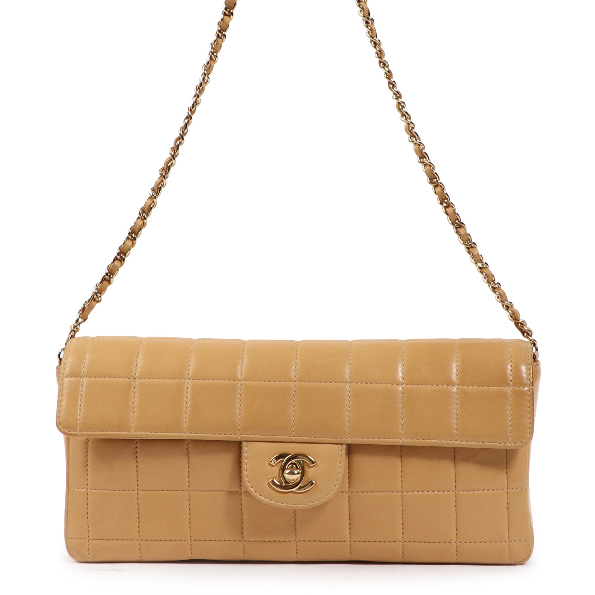 Chanel Camel CC East West Chocolate Bar Flap Bag Labellov