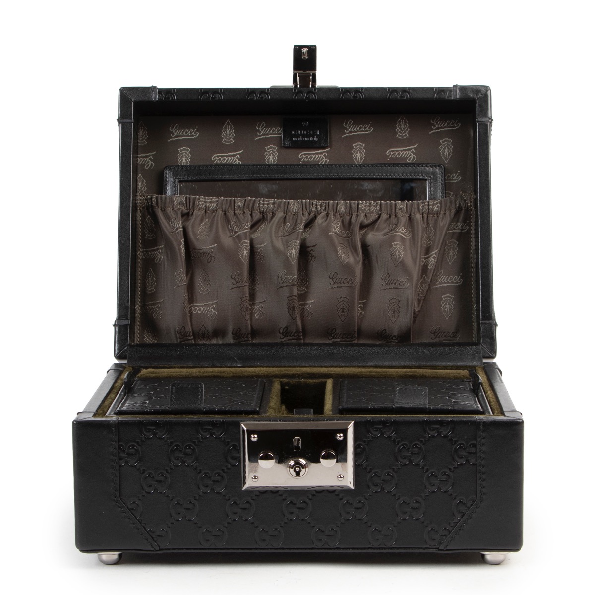 Gucci Black Leather Monogram Jewelry Case Labellov Buy and Sell