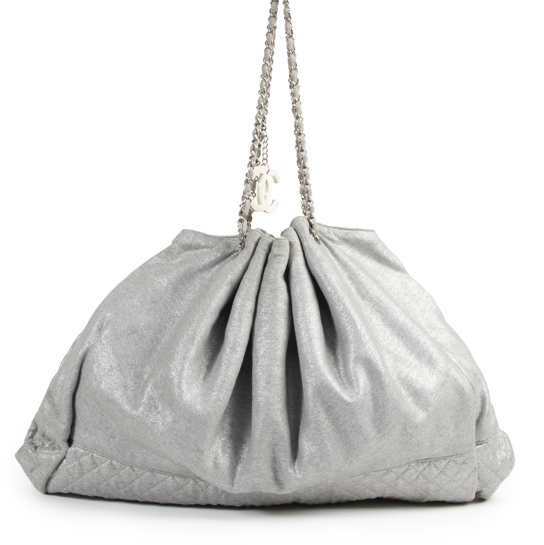 Chanel Melrose Cabas Tote Fabric Grey Shoulder Bag Labellov