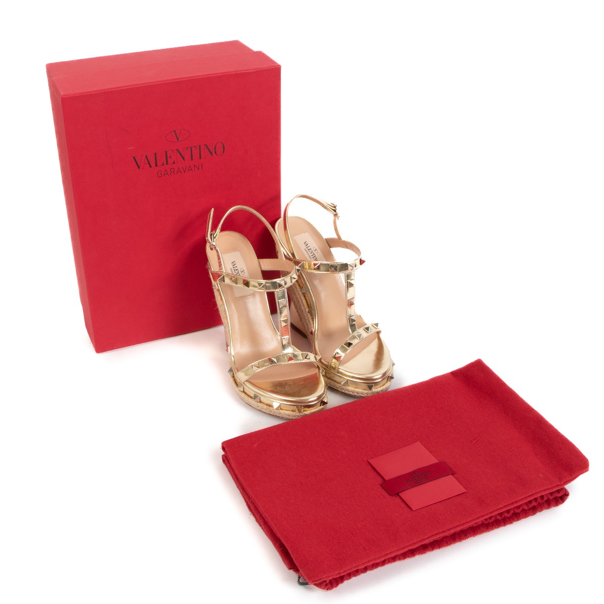 Valentino Garavani Gold Rockstud Wedge Heels - size 36