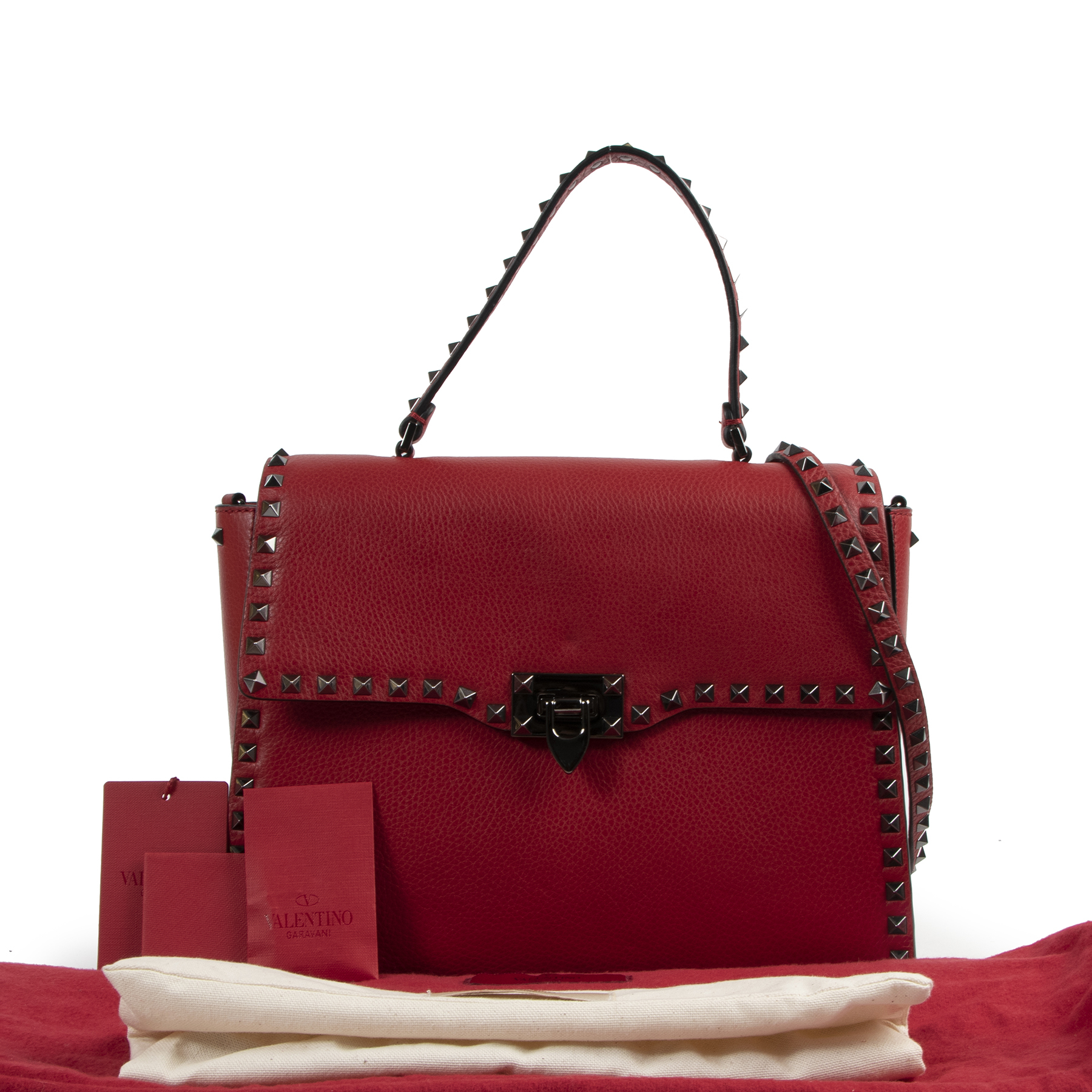 Valentino Garavani Red Leather Rockstud Shoulder Bag Labellov