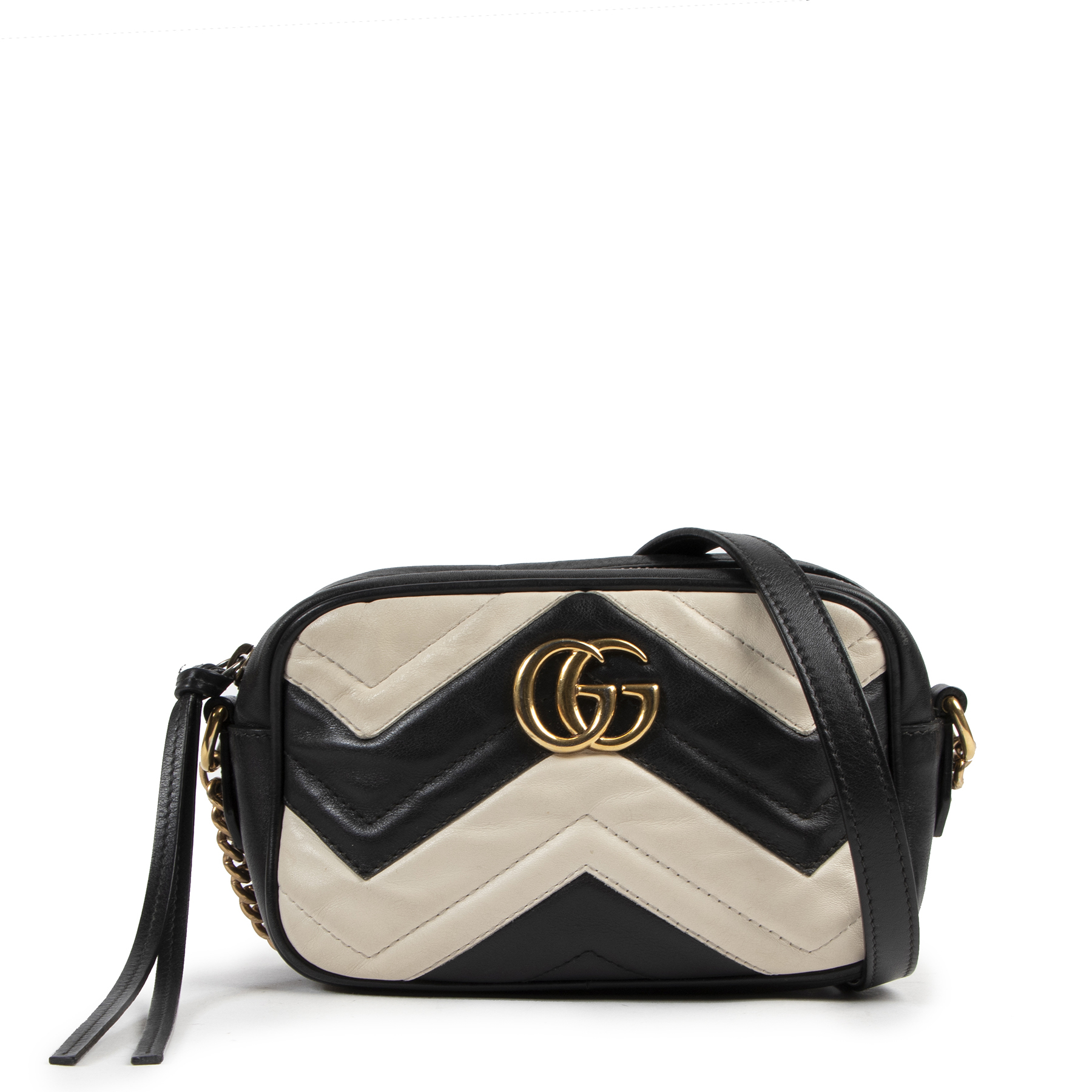 Gucci black and discount white marmont bag