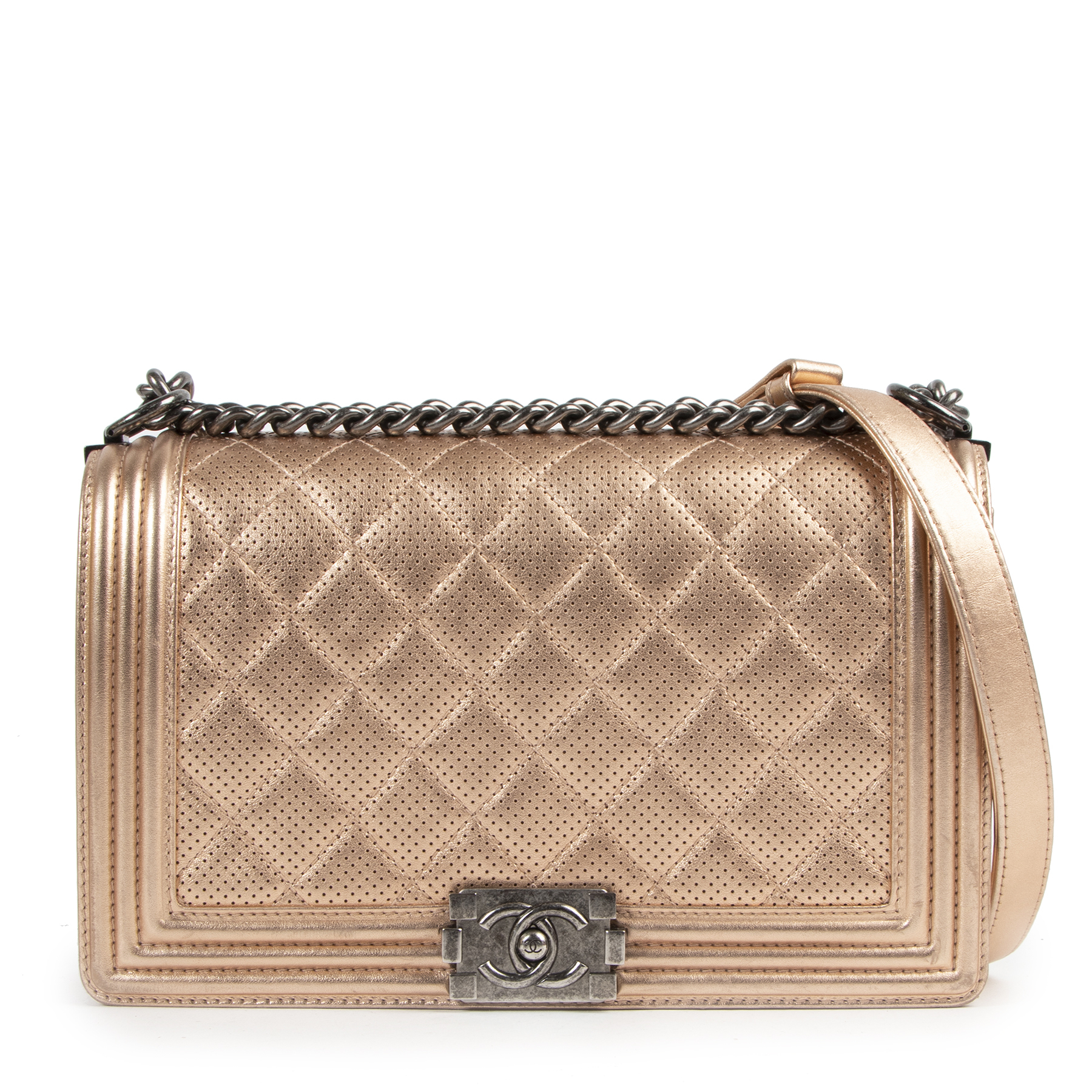 Chanel Rose Gold Quilted Leather New Medium Boy Bag Labellov