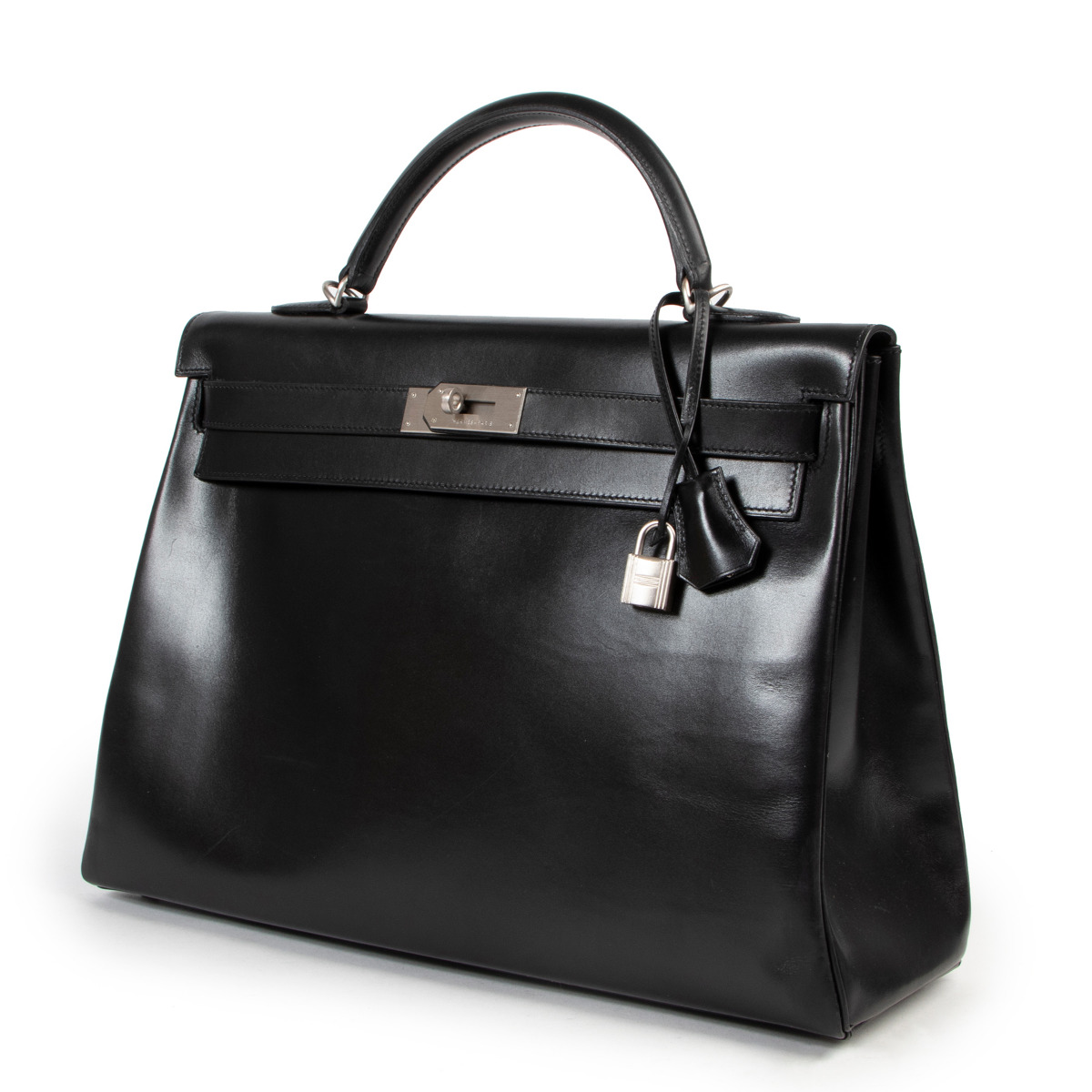 Herm s Kelly 40 Black Boxcalf Brushed Hardware Labellov Buy
