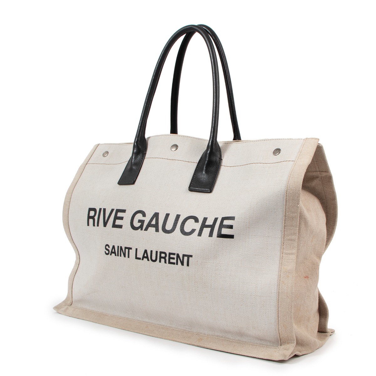 Saint Laurent Rive Gauche Beige Canvas Tote Bag ○ Labellov
