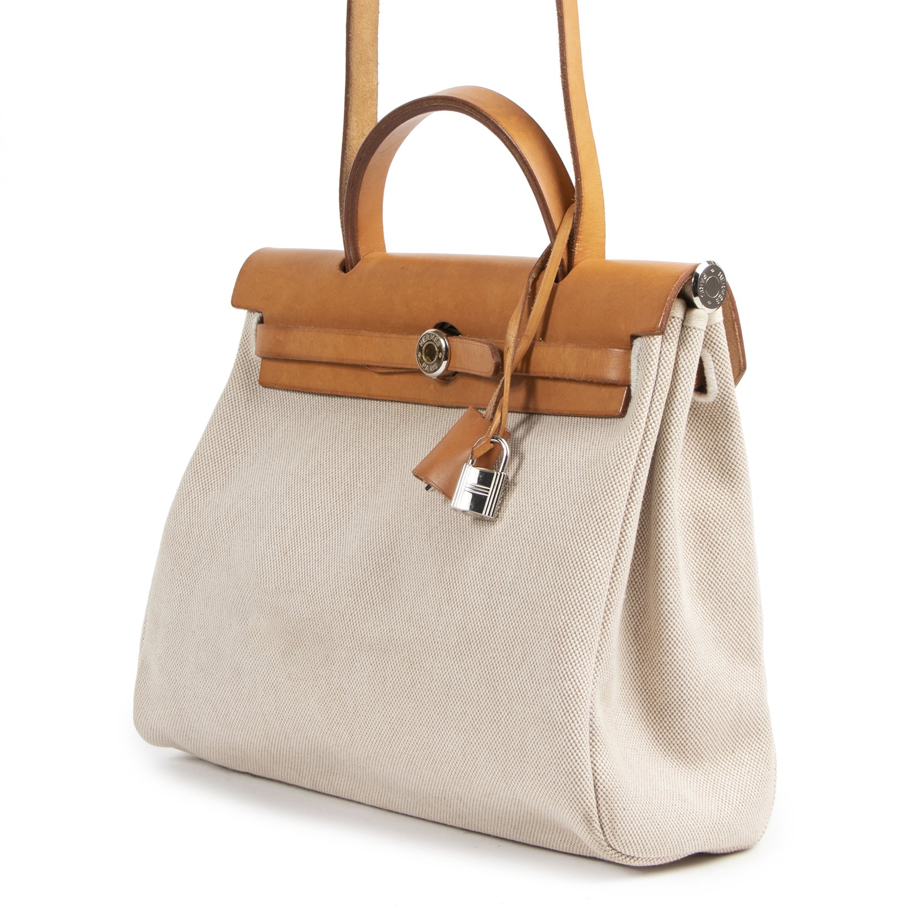 Hermès Black And Beige Canvas 2 in 1 Herbag ○ Labellov