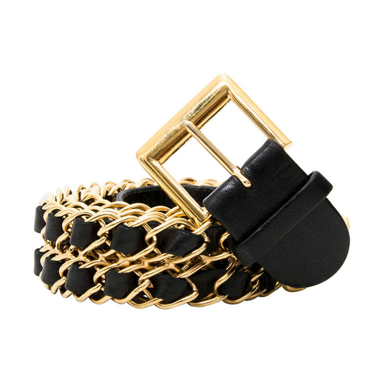Chanel Gold Crinkled Leather Waist Belt 90CM Chanel