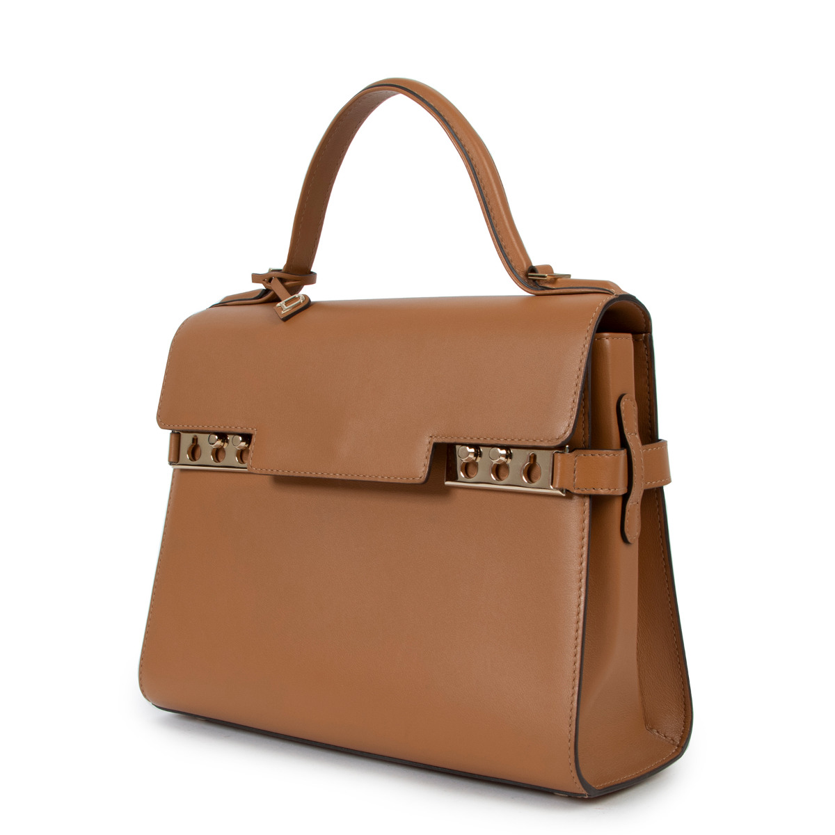 Delvaux Tempete Top Handle Bag Leather MM Brown 405711