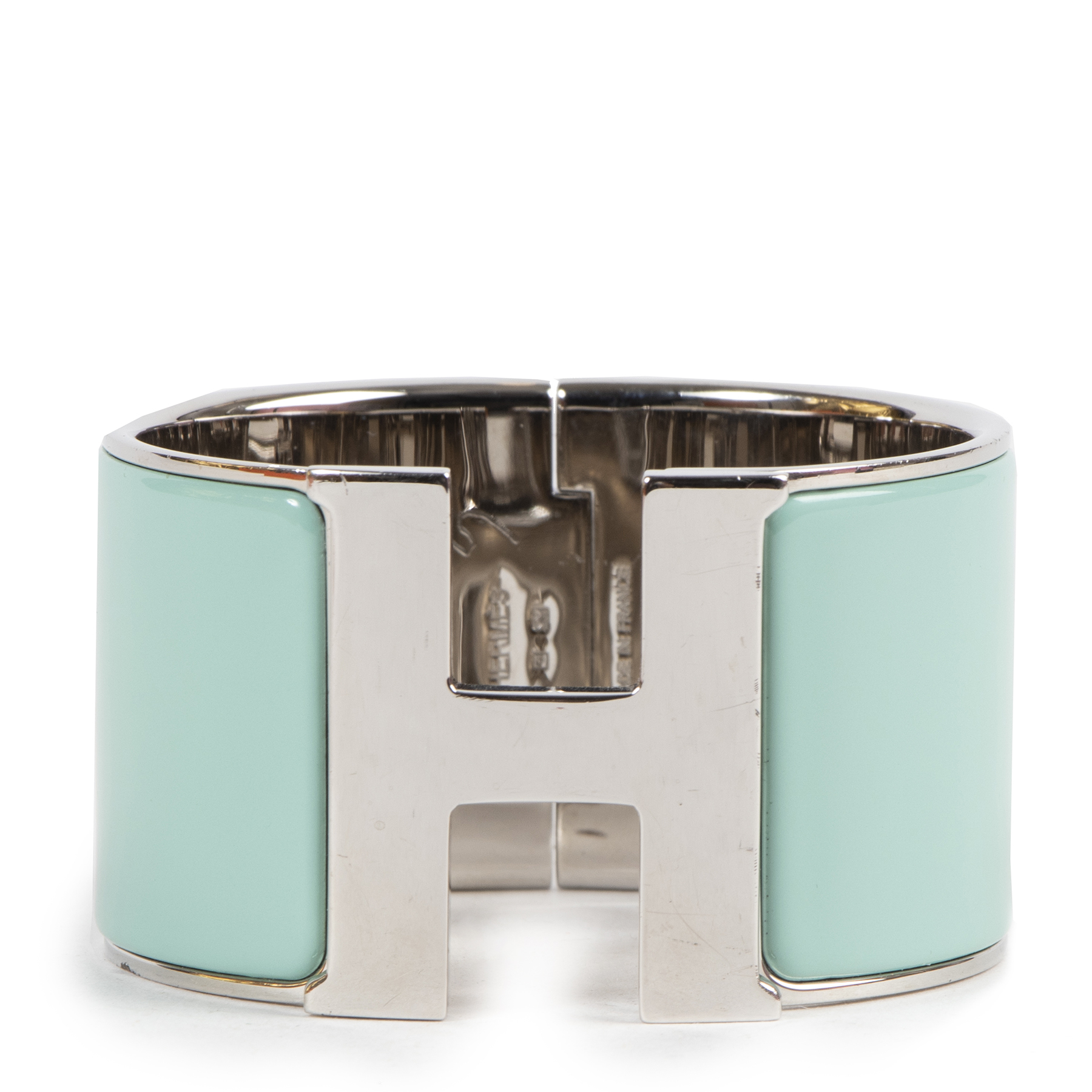 Herm s Turquois Enamel Clic Clac H Wide Bracelet PHW Labellov