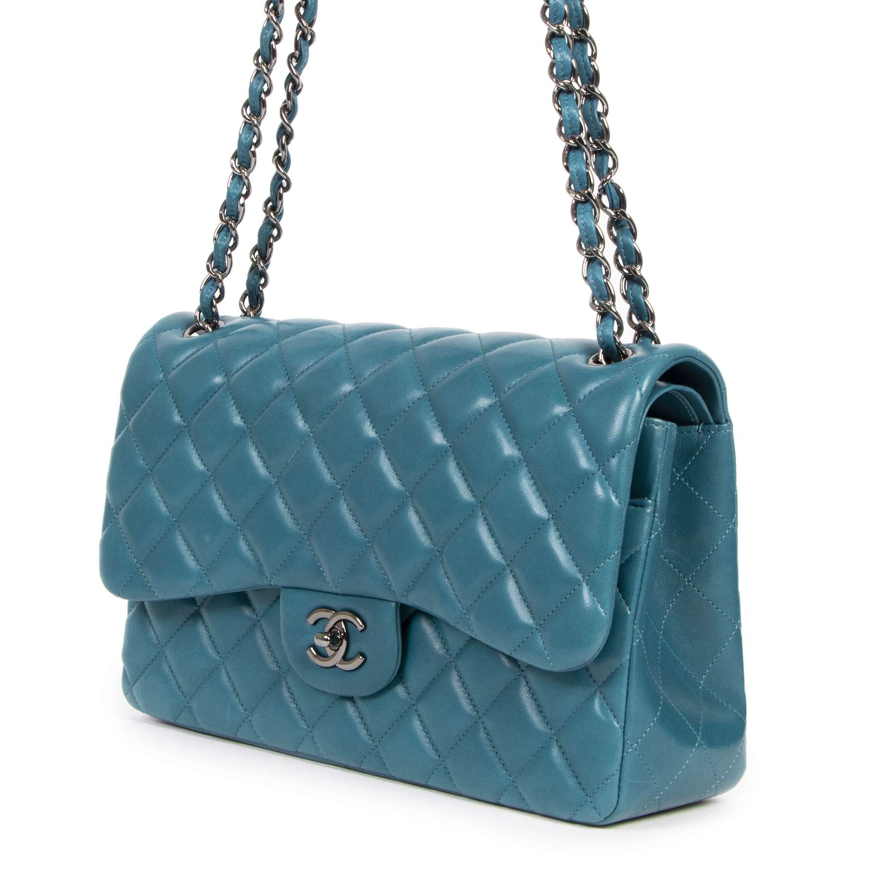 Chanel Jumbo Classic Flap Bag Lambskin Teal PHW ○ Labellov ○ Buy
