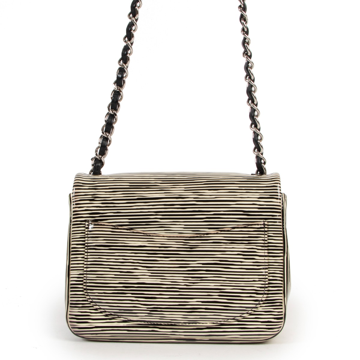 Chanel Cruise 2014 Striped Patent Leather Mini Square Classic Flap