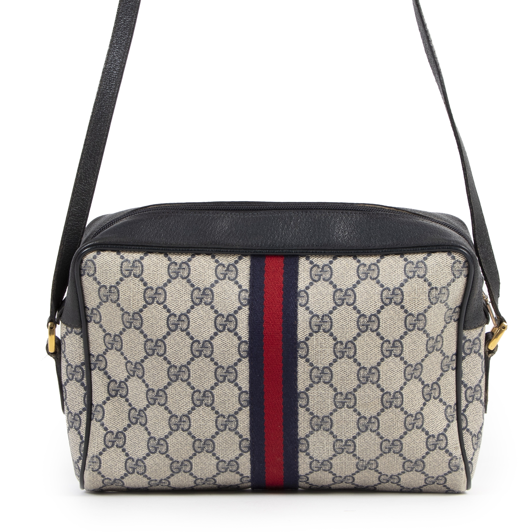 GUCCIポーチ／NAVY Gucci Web Monogram Blue Crossbody Bag ○ Labellov ○ Buy and