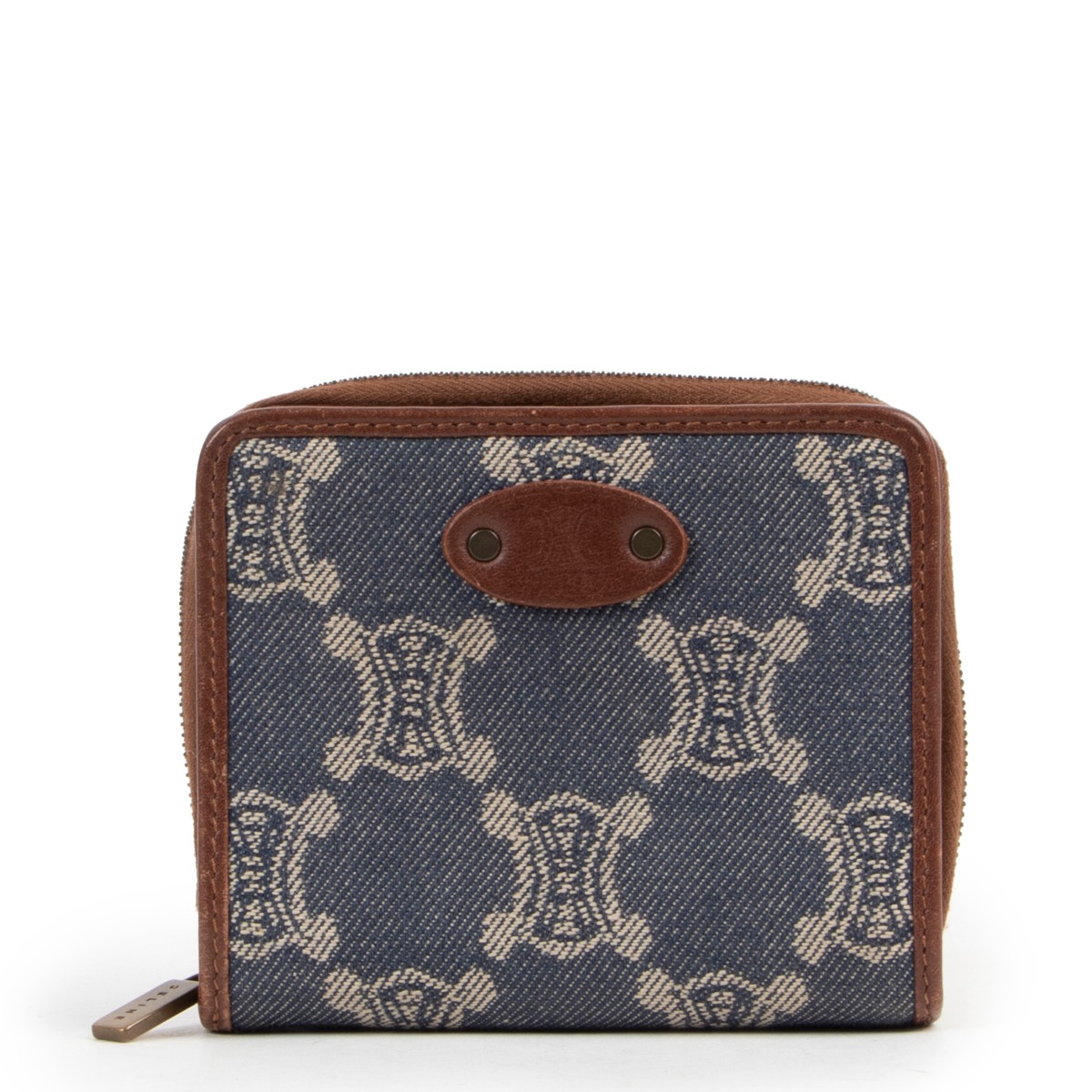 Celine Triomphe Trifold Wallet White Macadam Gold Hardware
