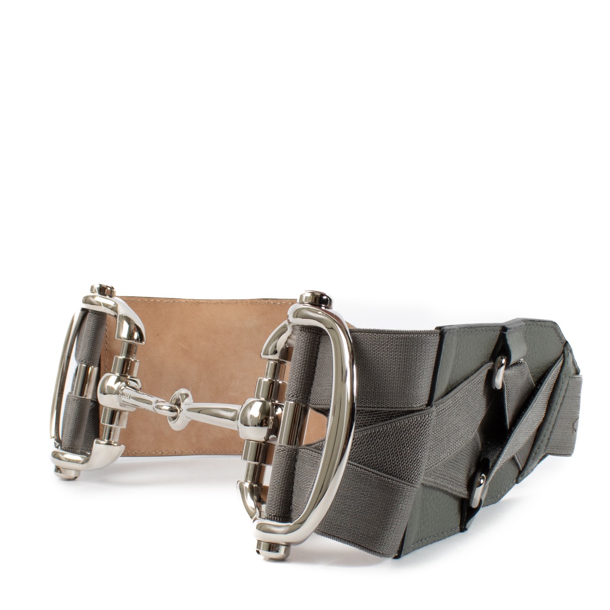 Gucci★素敵！Zumi Gray Leather Belt w/GG Horsebit Buckle Gucci Zumi Women's Gray Leather Belt w/Gold GG Horsebit