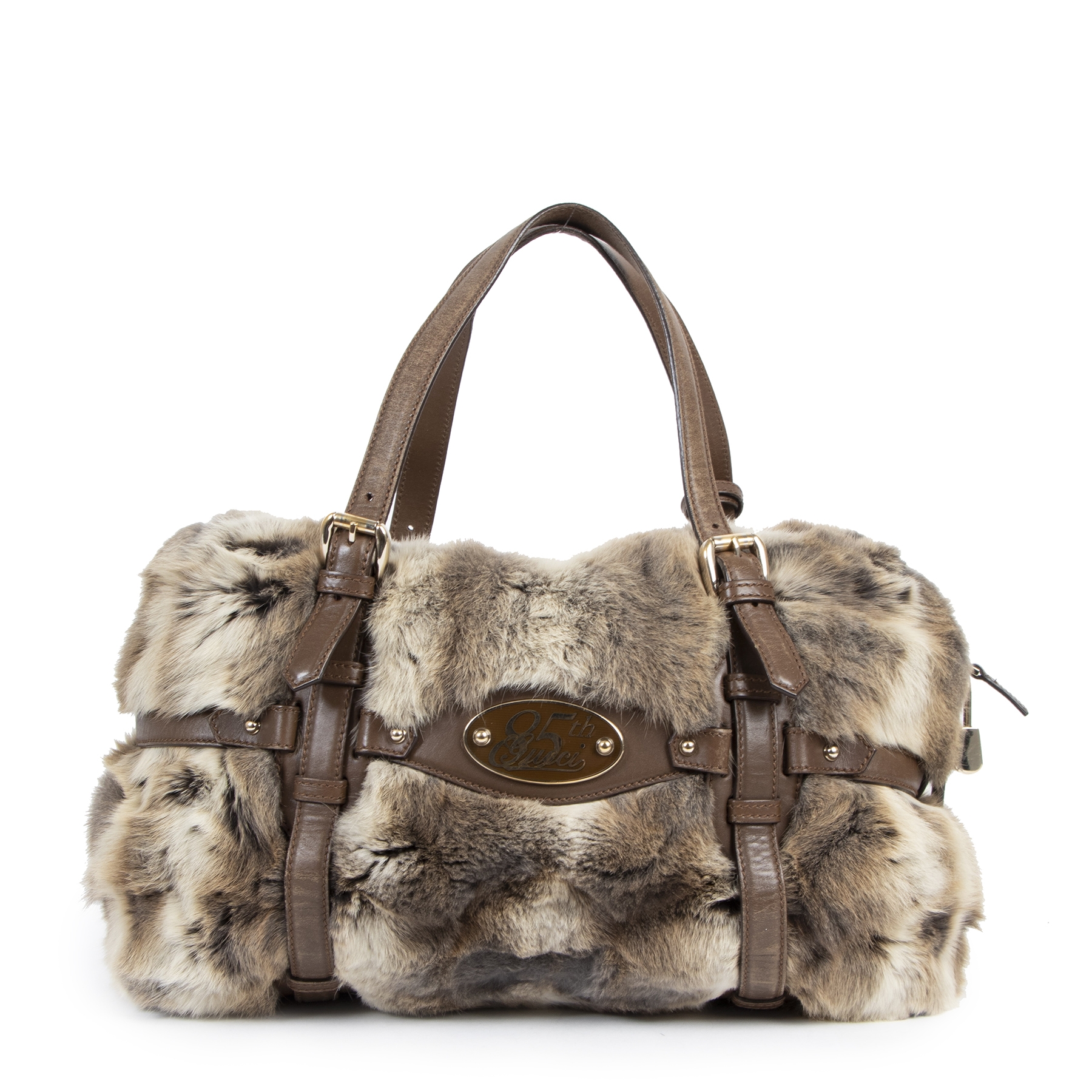 Gucci 85th Anniversary Rabbit Fur Handle Bag - Brown