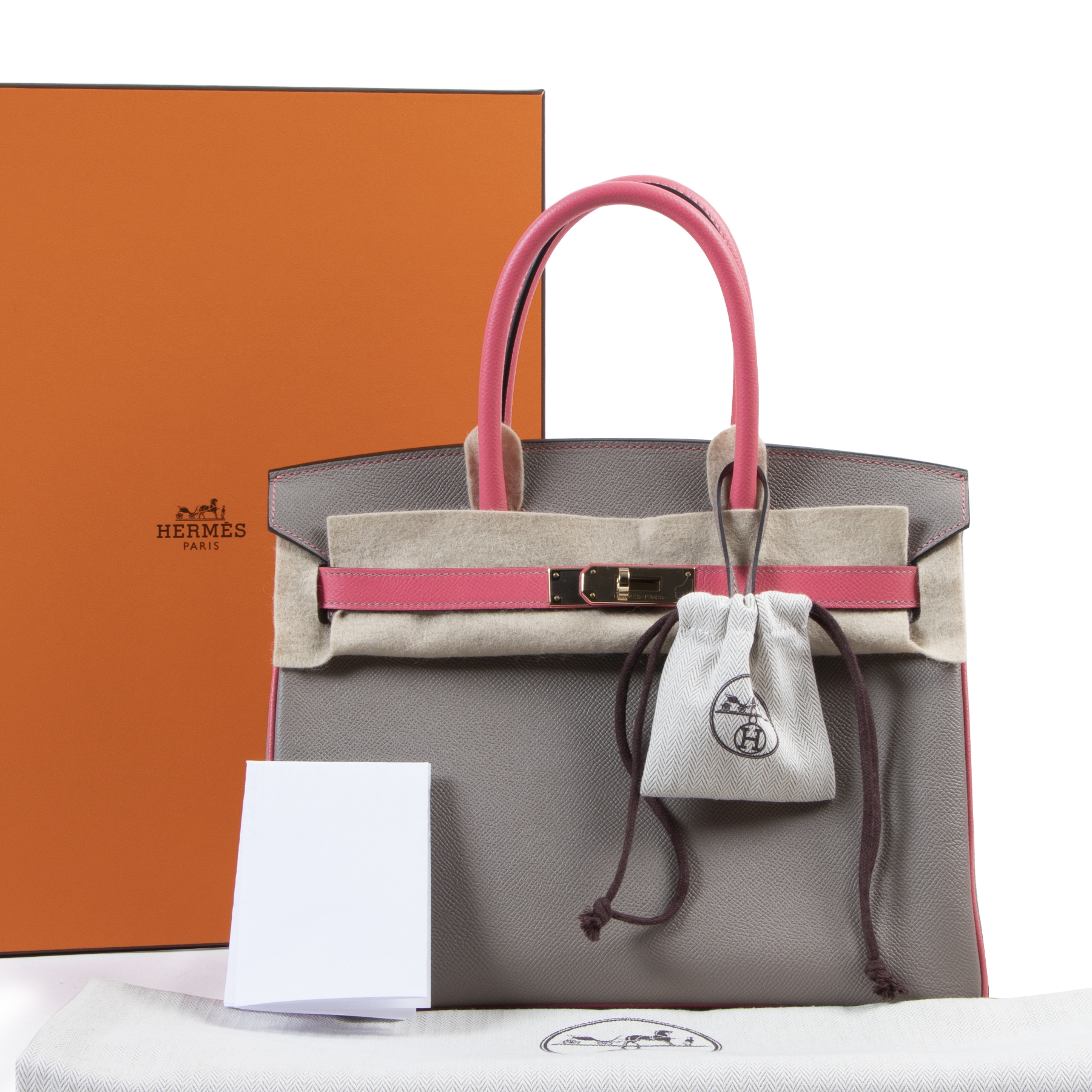 HERMES Rose Azalee and Gris Clair Wool Birkin 40cm – Yafa Signed