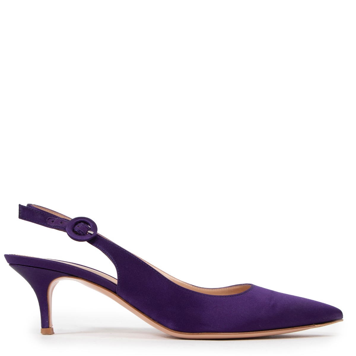 Gianvito Rossi Anna 55 Purple Satin Slingback Kitten Heels size