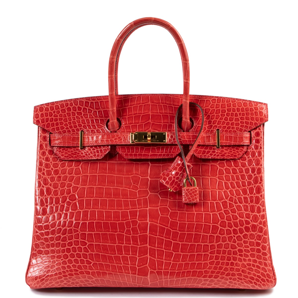 HERMES Shiny Porosus Crocodile Birkin 30 Orange 913024