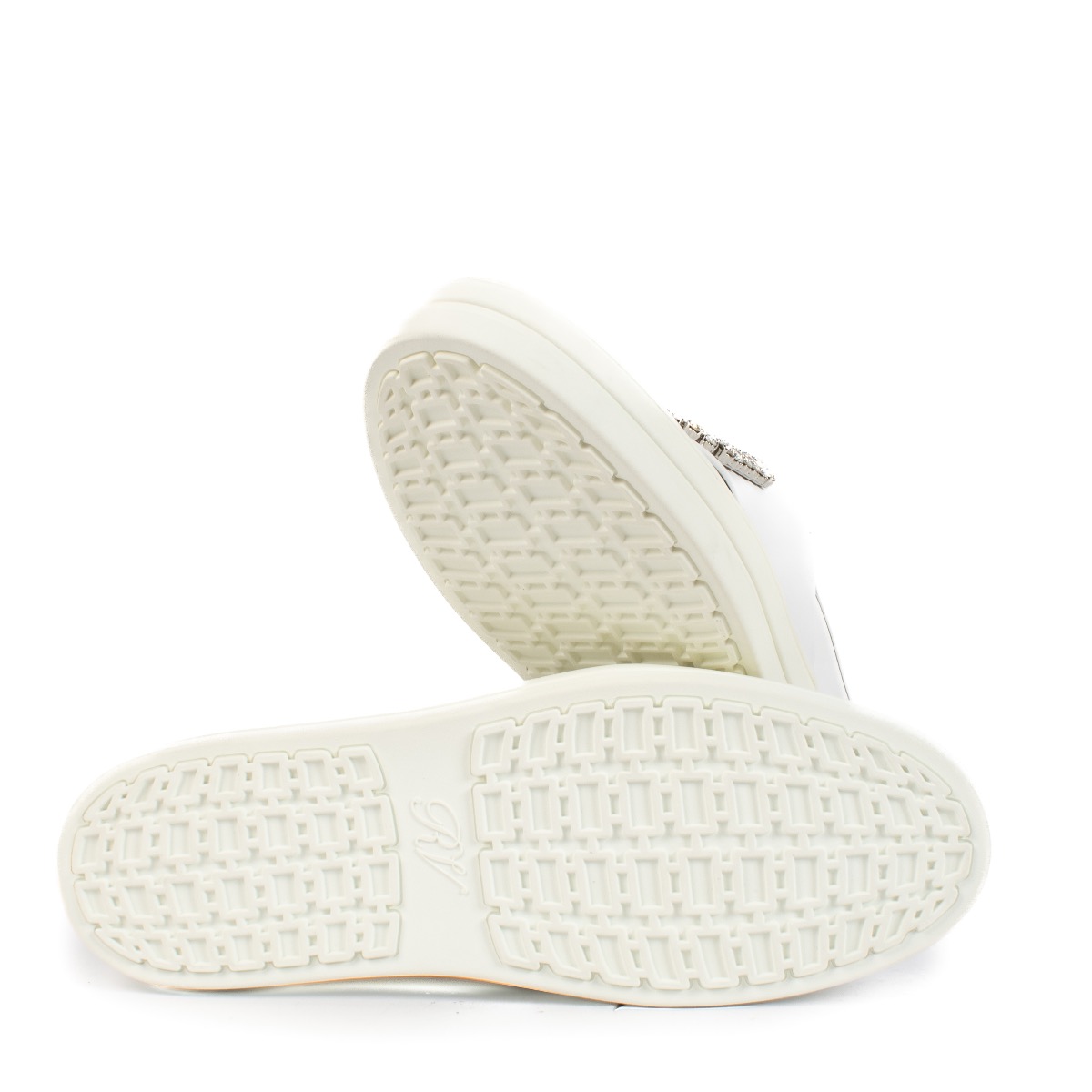 Roger Vivier White Leather Crystal Buckle Viv' Sneakers - Size 39