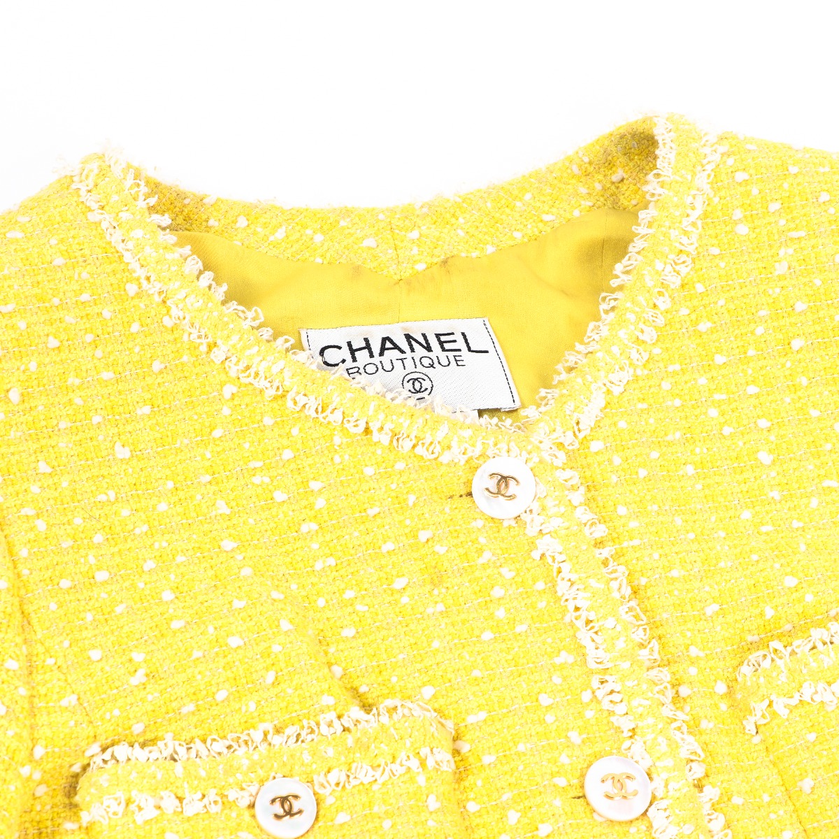 Chanel Spring 1997 Yellow Tweed Jacket & Skirt Set - Size FR38