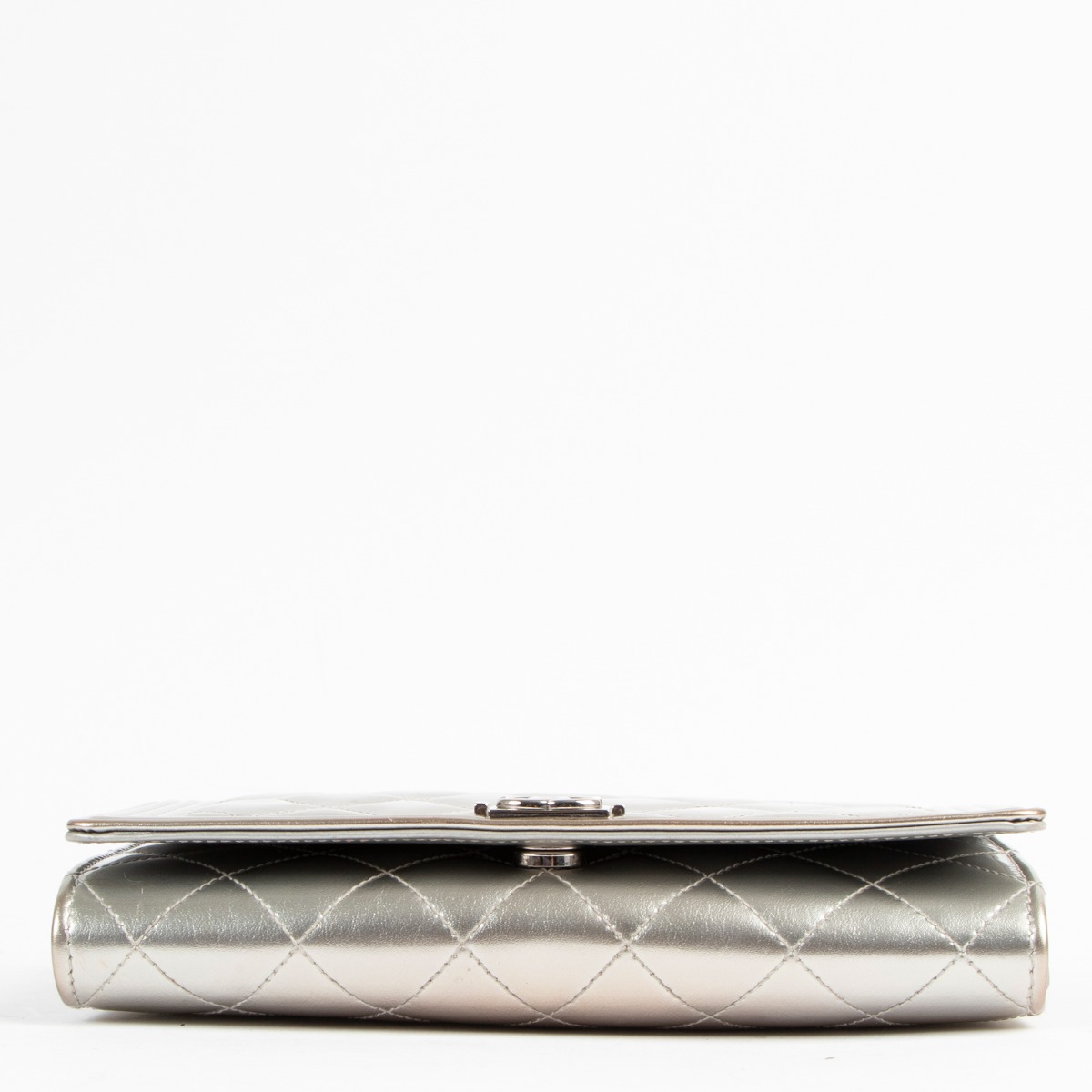 Chanel Silver Patent Leather Boy Wallet On Chain Shoulder