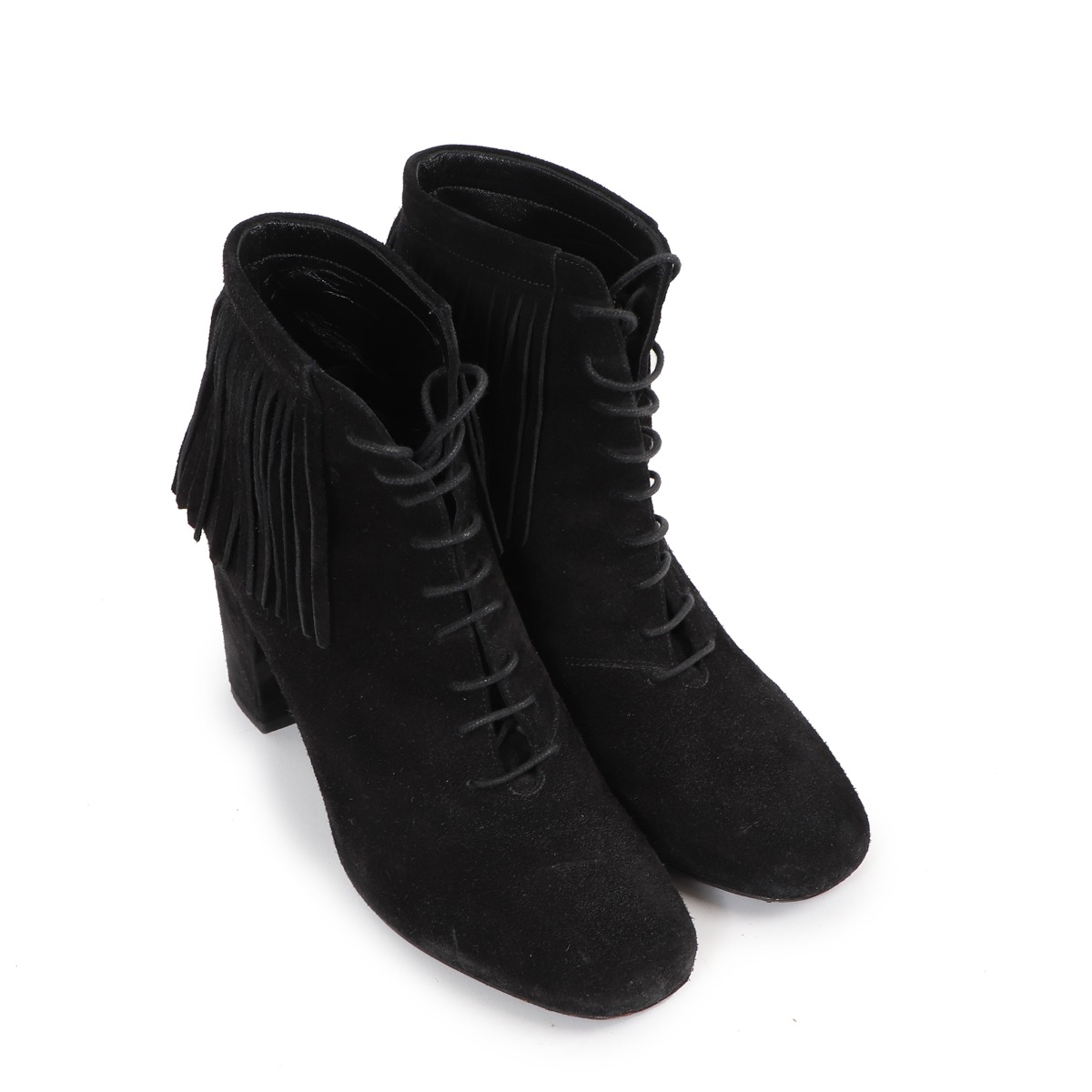 Saint Laurent Black Suede Fringe Ankle Boots Size 38 ○ Labellov