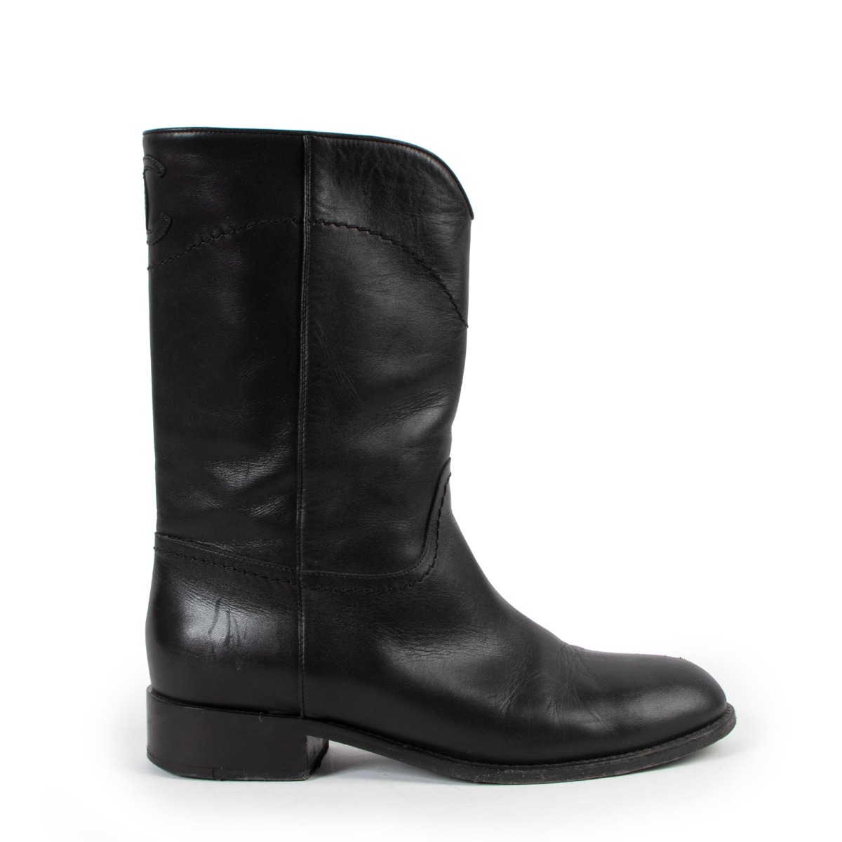 Chanel Black Ascot Short Leather Boots Size 38,5 ○ Labellov