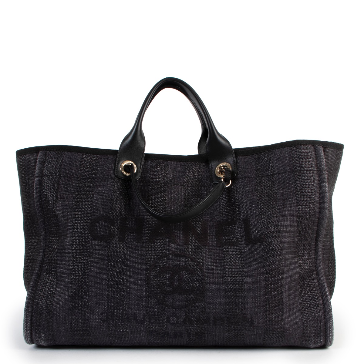 Chanel Deauville Black Mixed Fibers Large Shopping Bag Labellov Buy and Sell Authentic Luxury