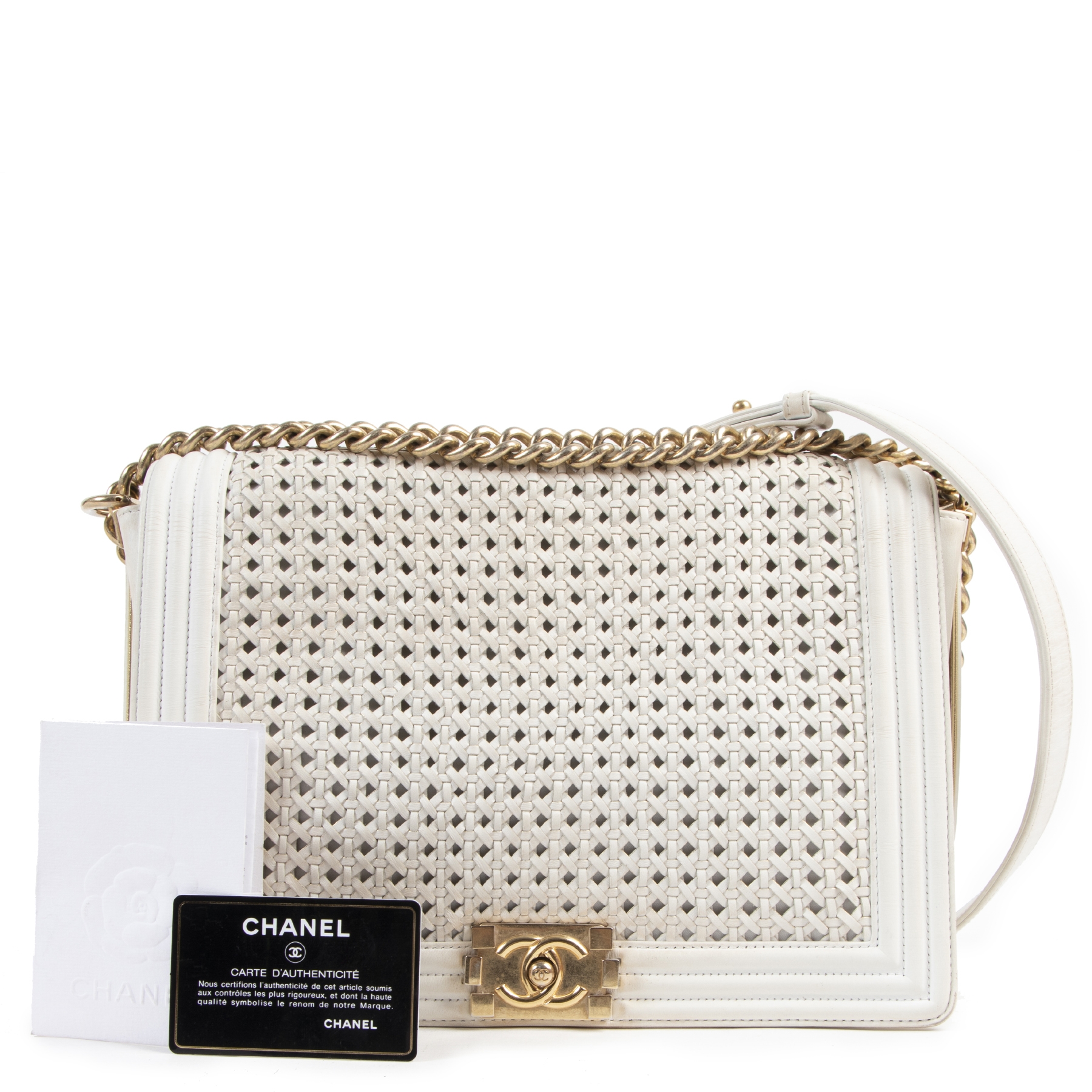 Chanel Large White Braided Boy Flap Bag Labellov Buy and Sell Authentic Luxury
