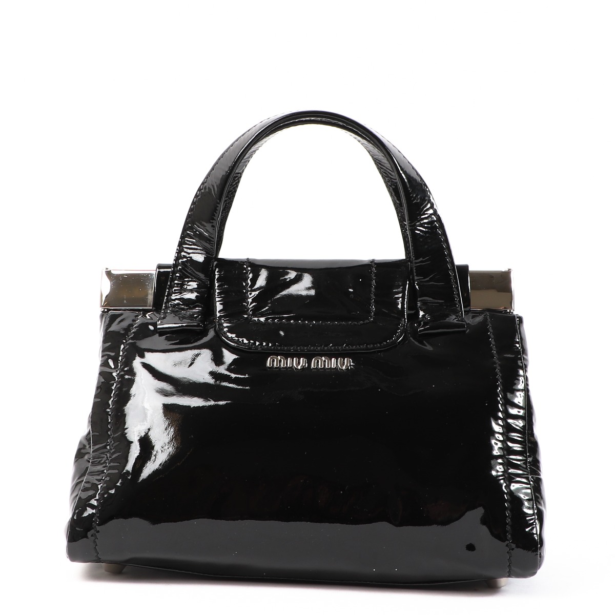 Miu Miu Black Patent Coffer Two Way Shoulder Bag ○ Labellov