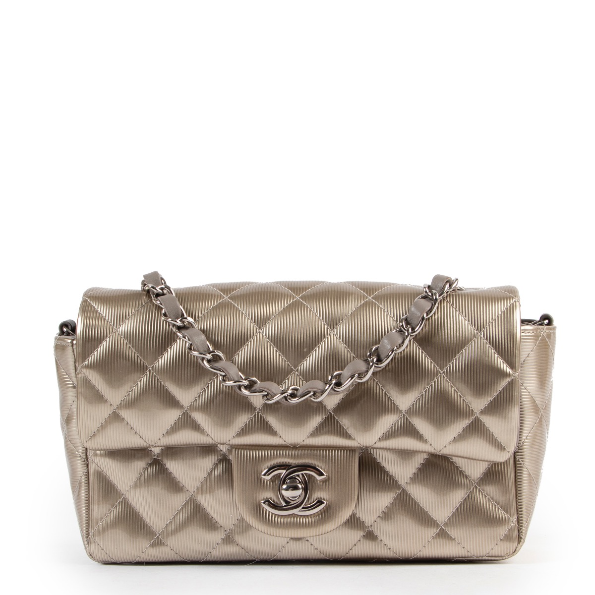 Chanel Gold Patent Classic New Mini Flap Bag ○ Labellov ○ Buy