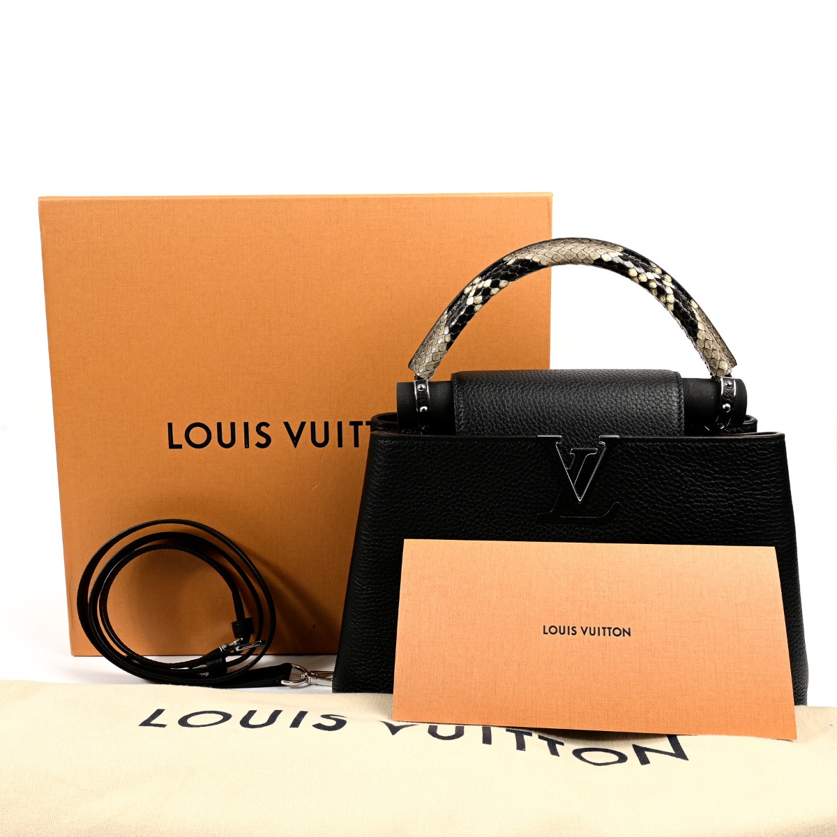 Louis Vuitton Kakhi Leather & Python Capucines MM ○ Labellov ○ Buy and Sell  Authentic Luxury