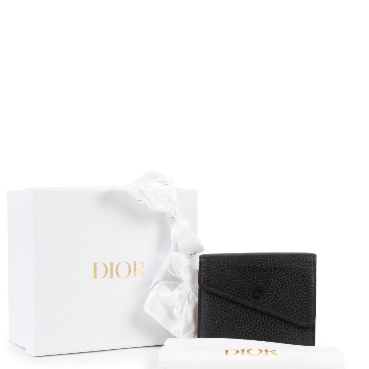 Christian Dior Diorissimo Black Leather Compact Wallet ○ Labellov