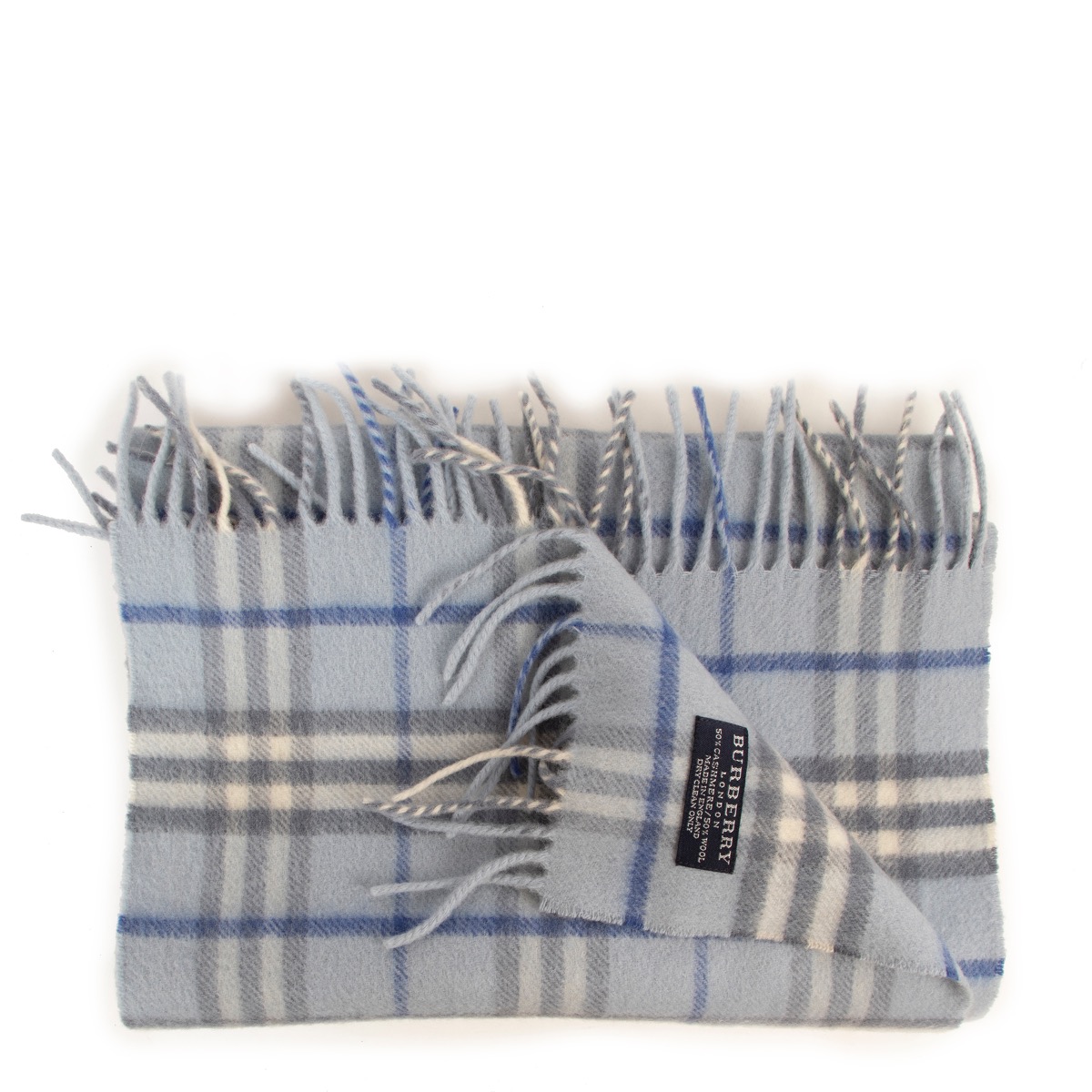 Burberry Blue Checked Cashmere Blend Scarf Labellov Buy and Sell Authentic Luxury