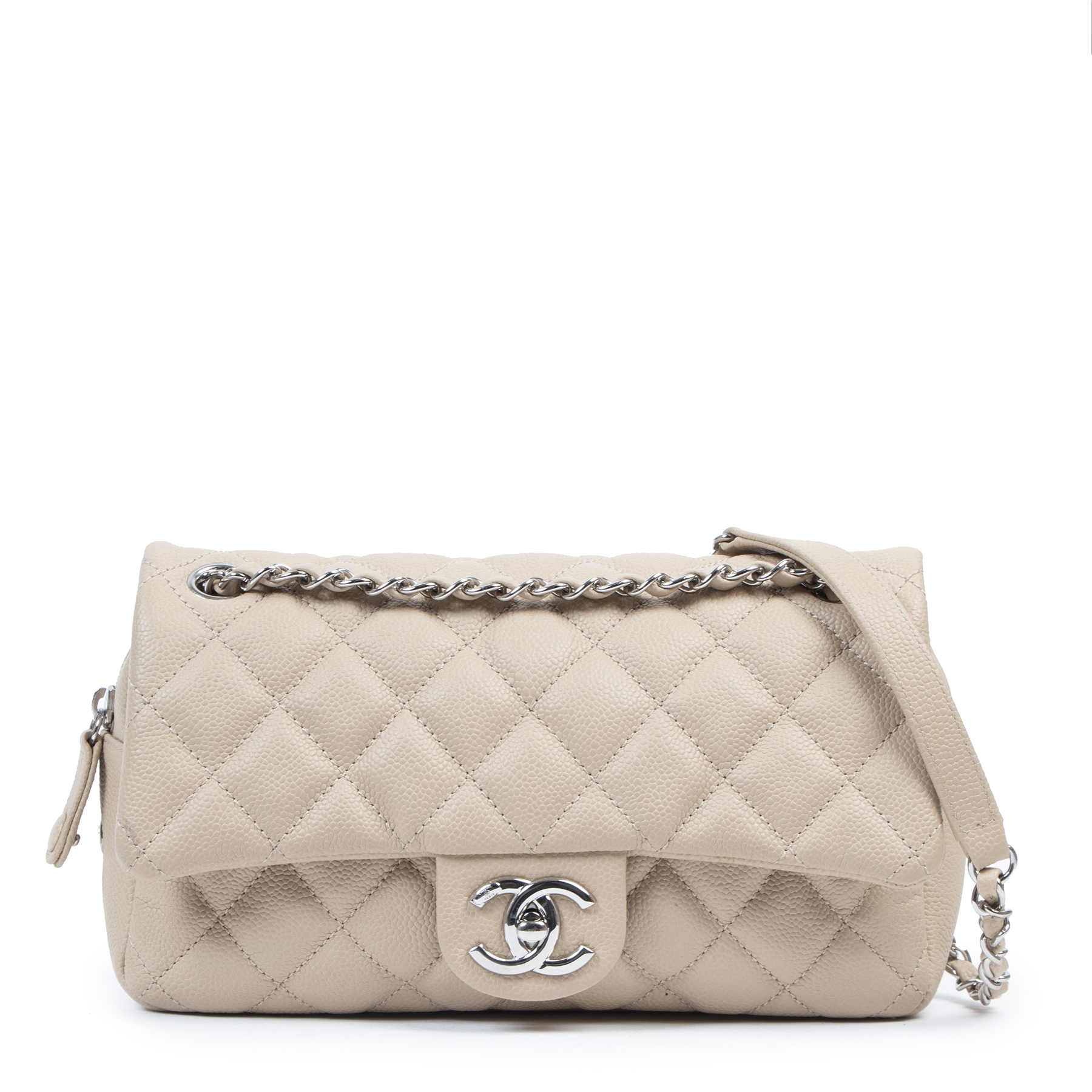 Chanel White Caviar Leather Easy Medium Flap Shoulder Bag Chanel