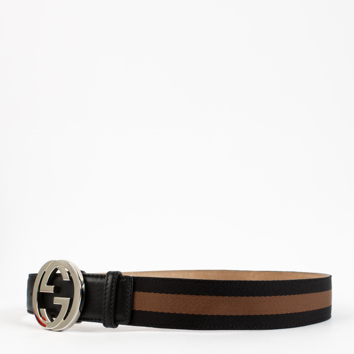 Gucci Black/ Brown Web Signature Belt - Size 95 ○ Labellov