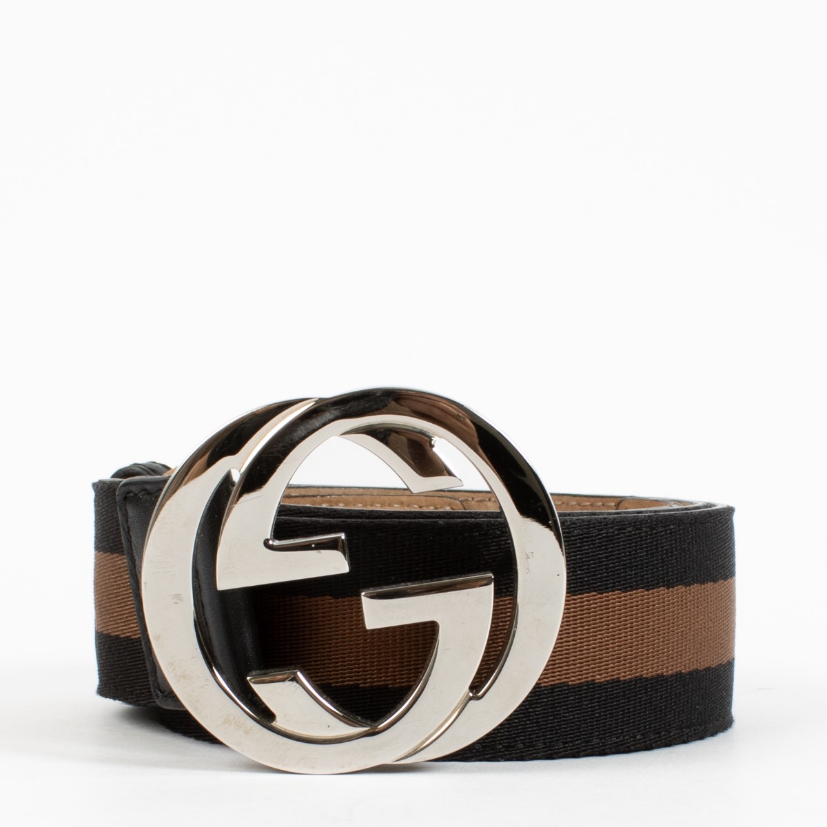 Gucci Black/ Brown Web Signature Belt - Size 95 ○ Labellov