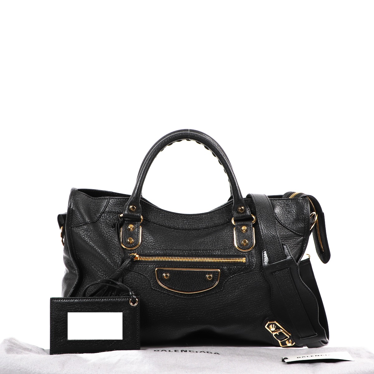 Black Goatskin Metallic Edge Classic City Top Handle Bag