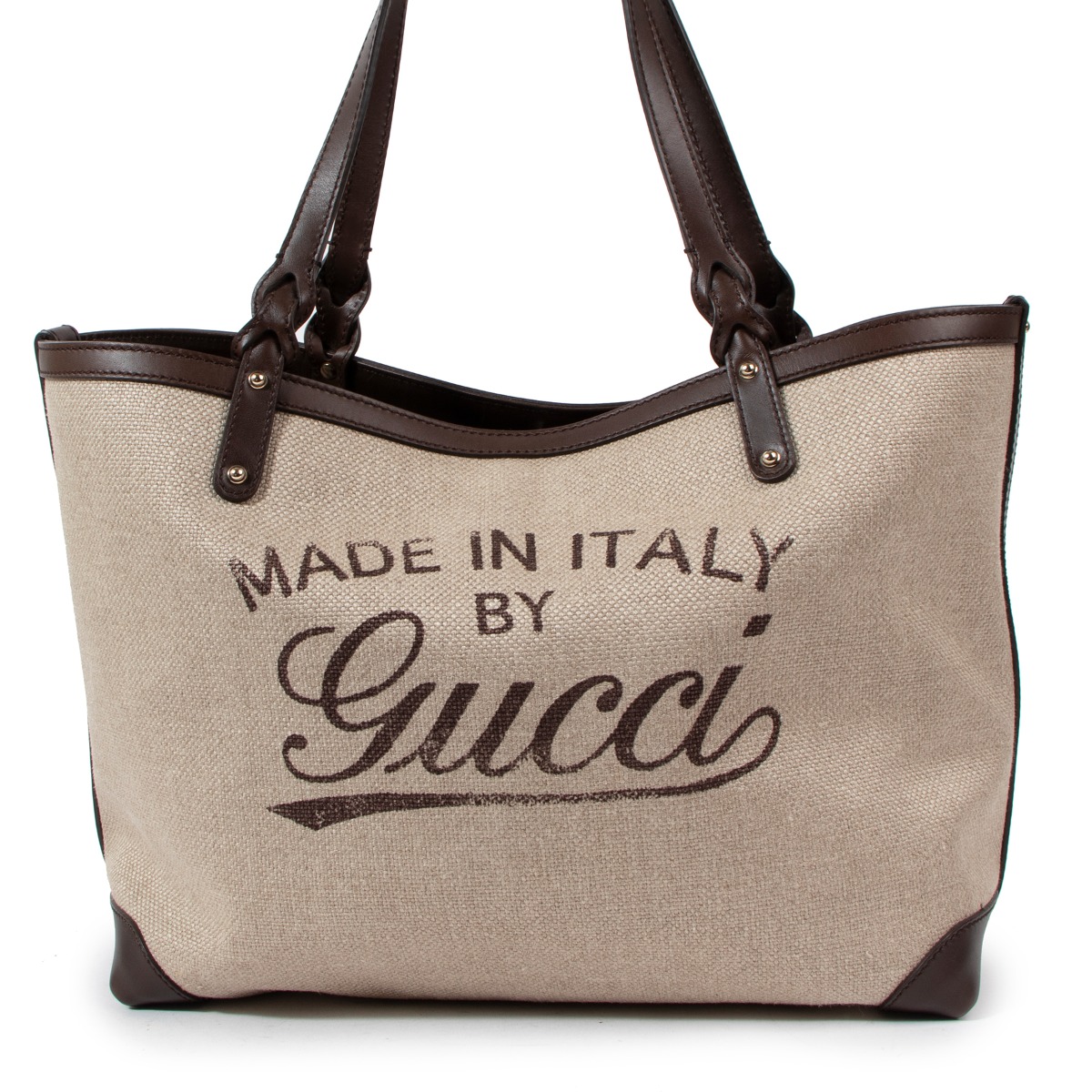 Gucci Beige Canvas Logo Craft Original Shopping Tote Bag