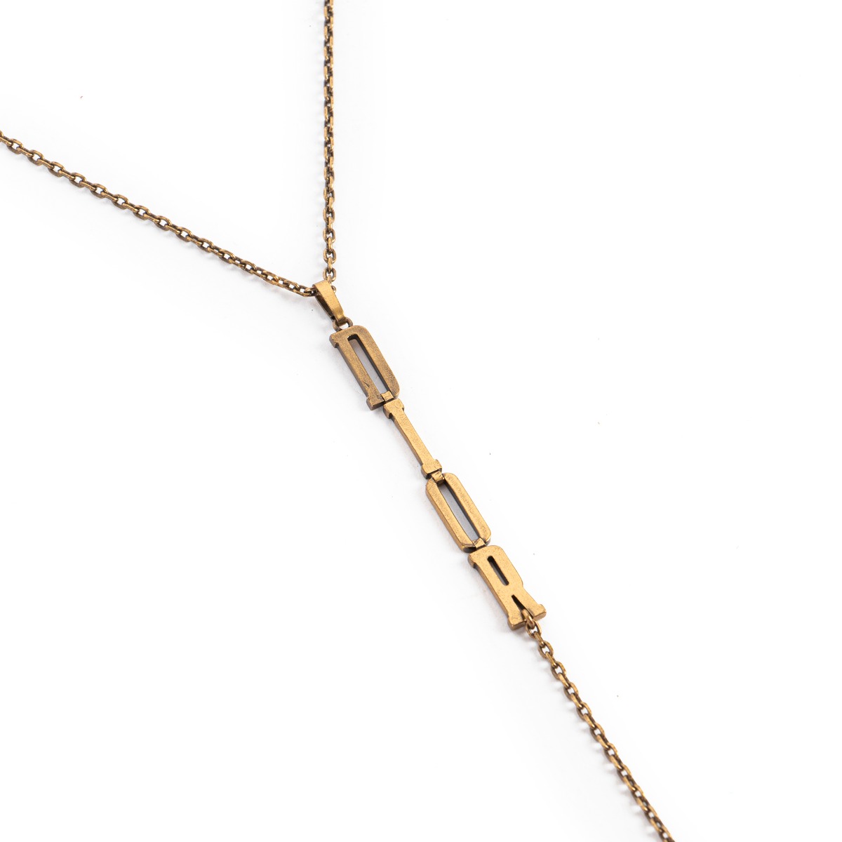 Christian Dior Brass Logo Pendant Long Necklace ○ Labellov
